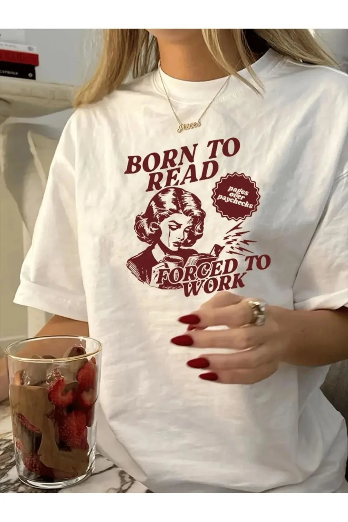 Y2k Beyaz Born to Reat Baskılı Oversize T-Shirt Y2k Beyaz Born to Reat Baskılı Oversize T-Shirt
