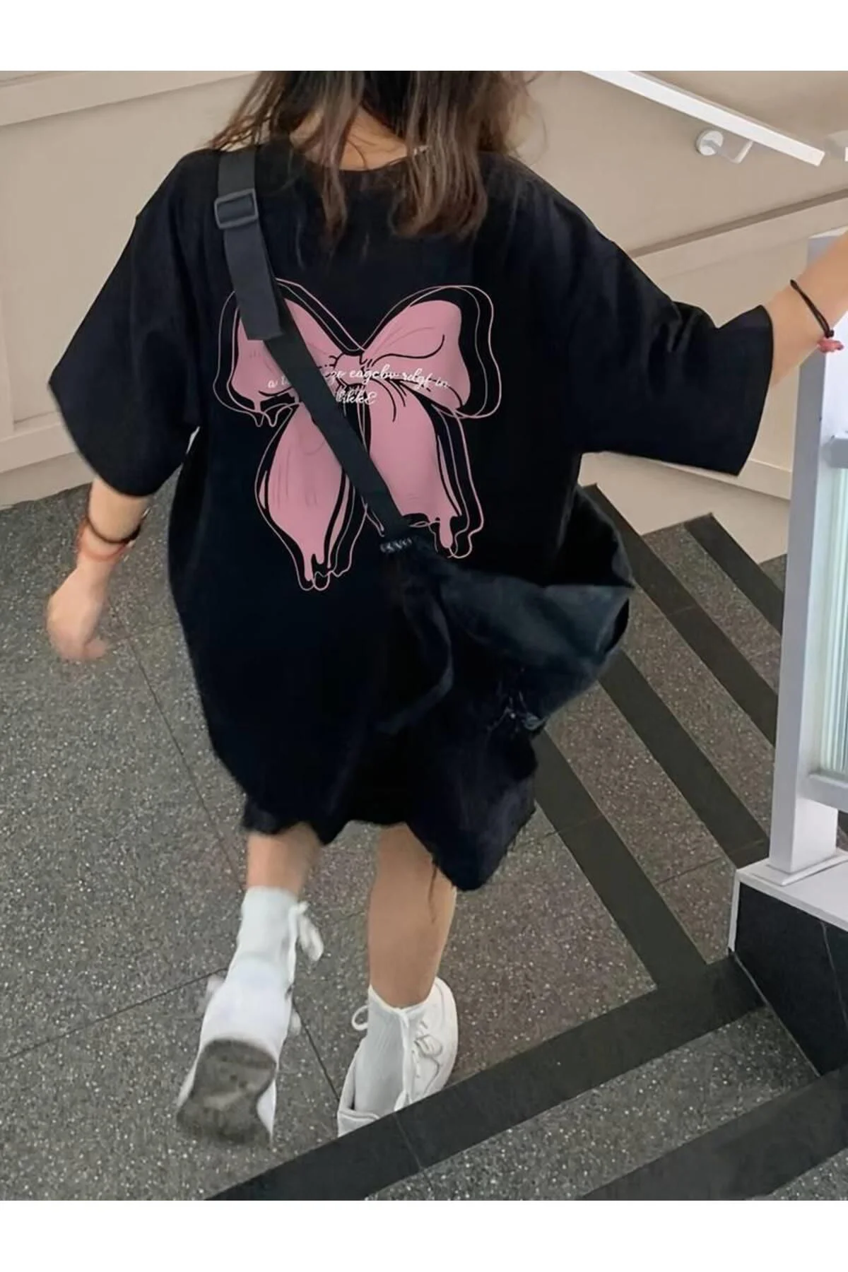 Y2k  Sırt Baskılı Kurdele Oversize T-shirt