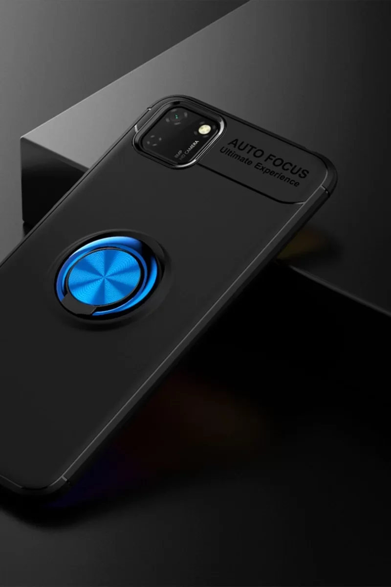 Y5P Kılıf Range Yüzüklü Silikon - Siyah/Mavi | 360° Dönen Standlı Manyetik Telefon Kılıfı
