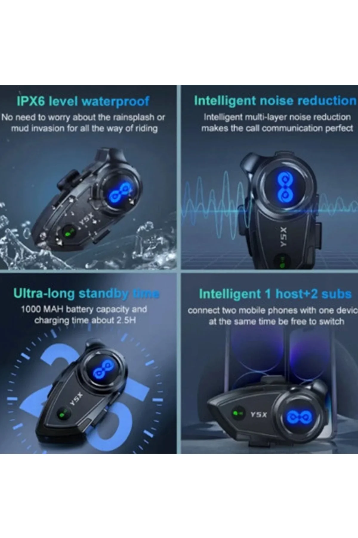 Y5x Rgb Işıklı Intercom 5 Kişi Bağlantılı 1000mah Motosiklet Bluetooth Kulaklık Seti Y5x Rgb Işıklı Intercom 5 Kişi Bağlantılı 1000mah Motosiklet Bluetooth Kulaklık Seti