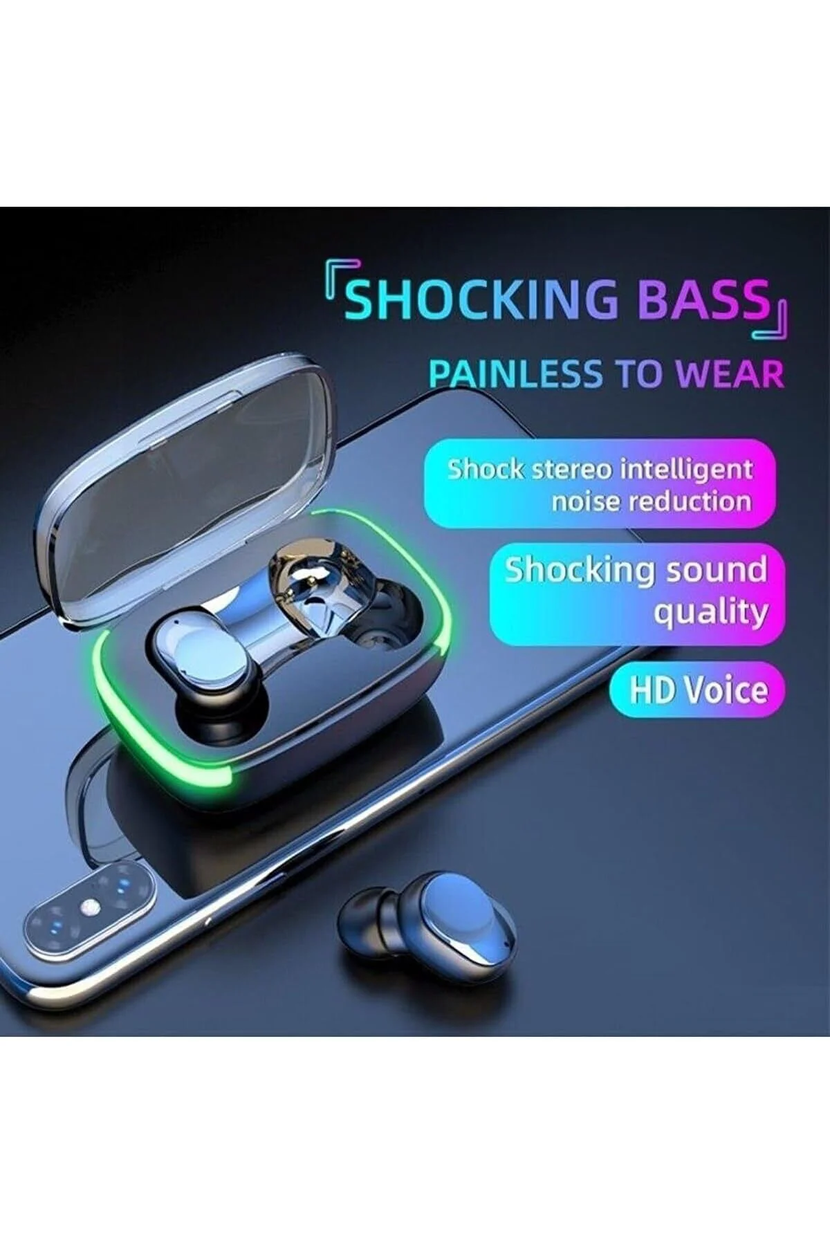 Y60 E-mipods Bluetooth Kulaklık Işıklı Çift Mikrofon Earbuds Basic Hd Ses Kablosuz V5.1 Yeni Nesil