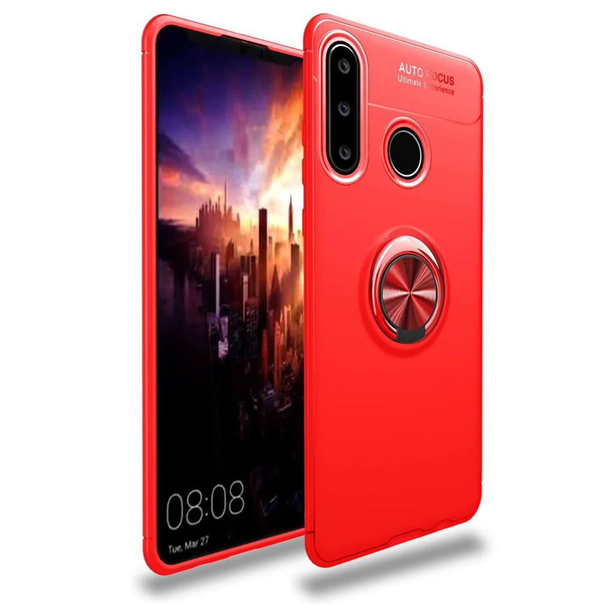 Y6P Kılıf Range Yüzüklü Silikon - Kırmızı (360° Dönebilir)