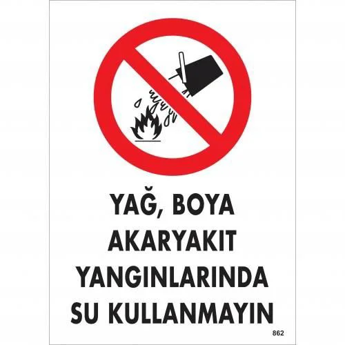 Yağ Boya Akaryakıt Yağlarında Su Kullanmayın Uyarı Levhası 25x35 KOD:862 Fiyatı, Yorumları ve Özellikleri
