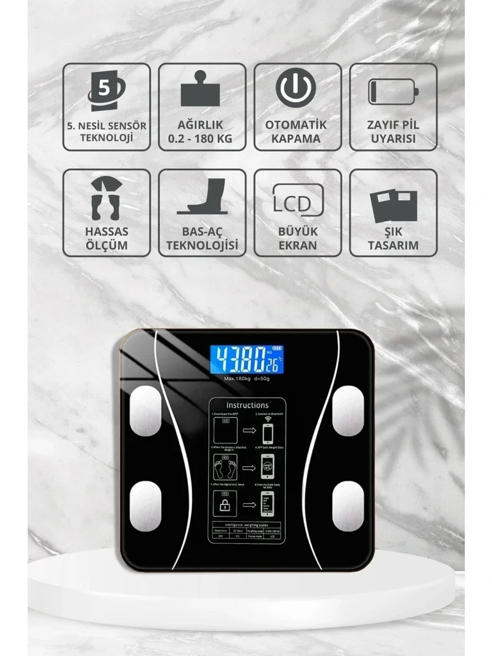 Yağ Ölçer Fonksiyonlu Dijital Baskül Elektronik Tartı Akıllı Bluetooth Lcd Dijital Ekran Ev Vücut Bx40 Fiyatı, Yorumları ve Özellikleri