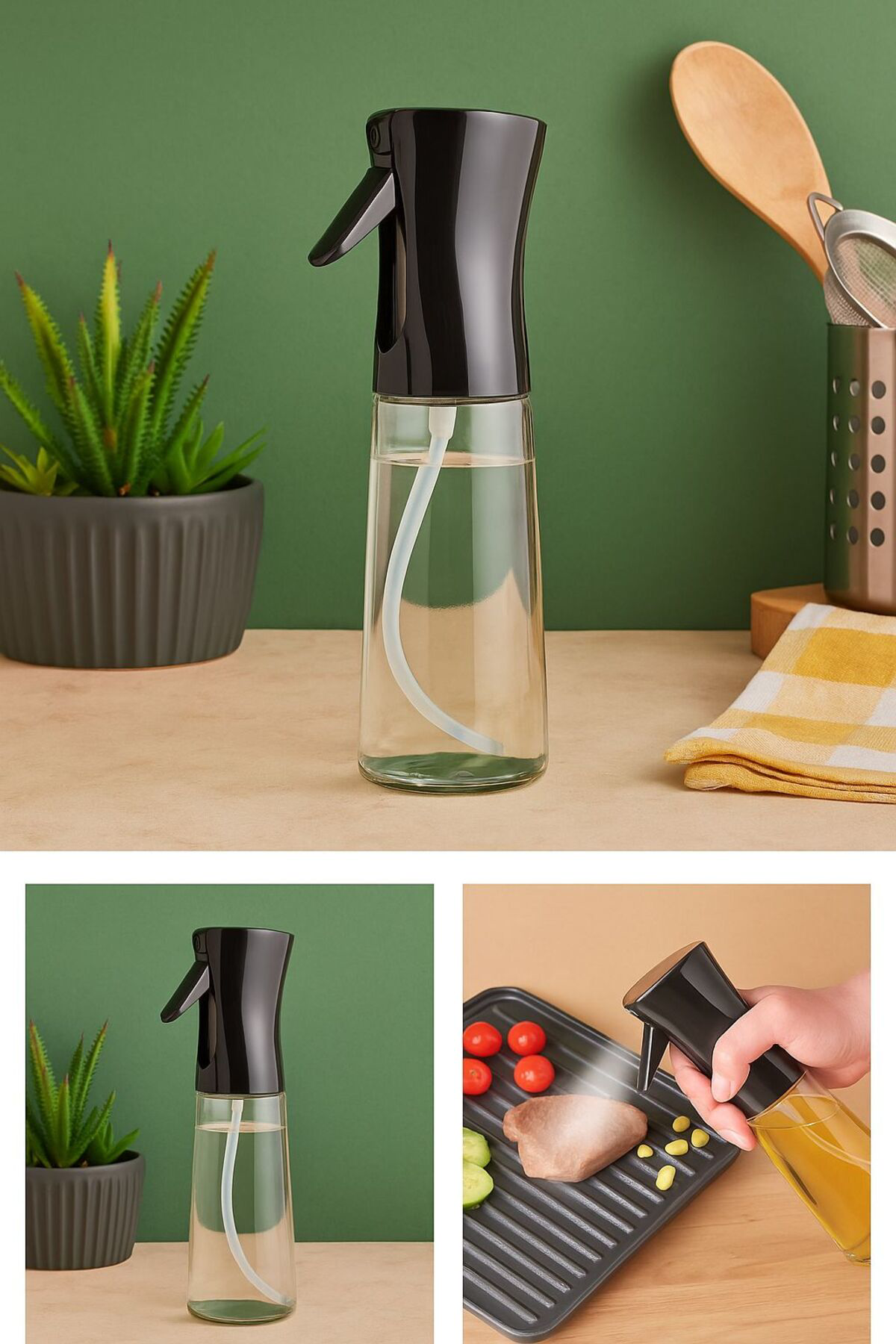 Yağ Sprey Şişesi – Cam Gövdeli Püskürtmeli Yağdanlık