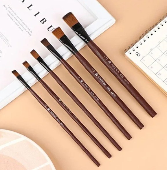 Yağlı Boya Fırça Seti 6'lı Resim Fırçası Akrilik Boya Yassı Fırça