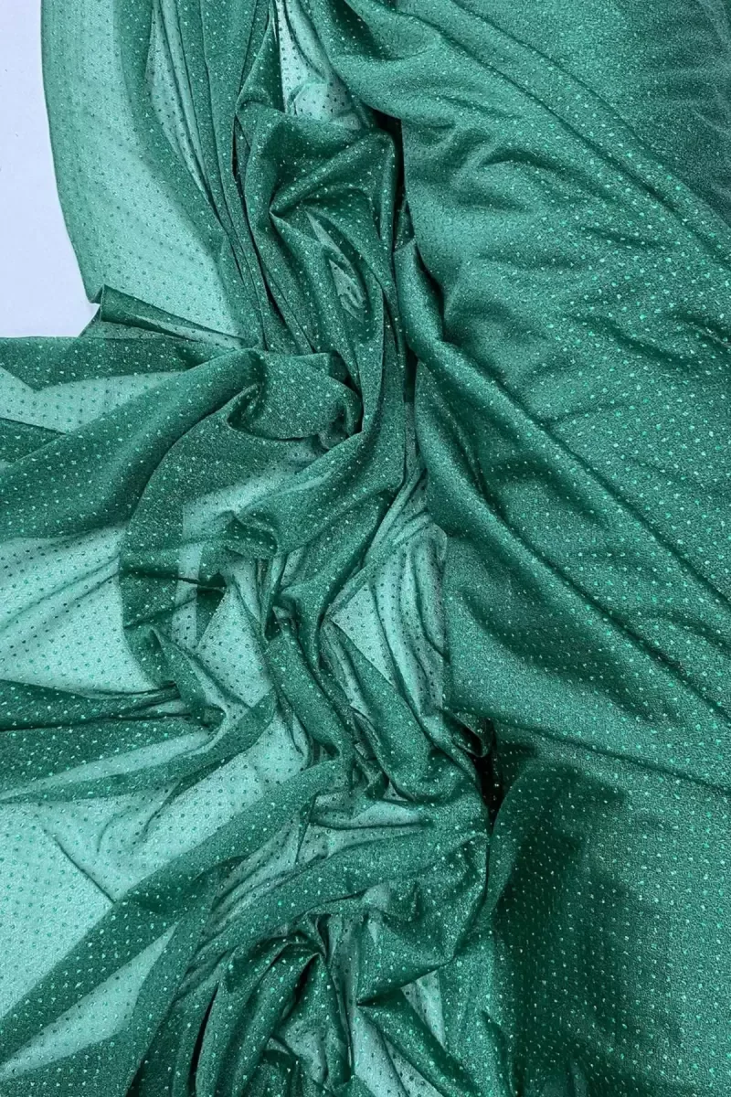 Yağmur Damlası Simli Abiye Elbise Şallık Tül Kumaş Zümrüt Yeşili 