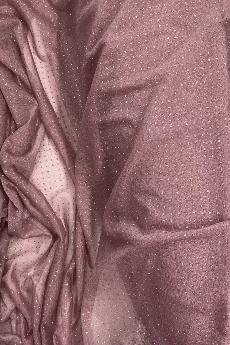 Yağmur Damlası Simli Abiye Elbise Şallık Tül Kumaş Koyu Gül Kurus