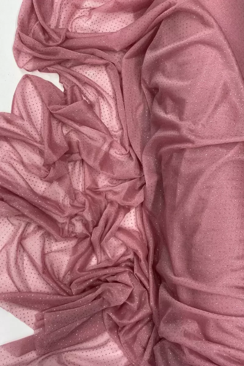 Yağmur Damlası Simli Abiye Elbise Şallık Tül Kumaş Gül Kurusu 32-