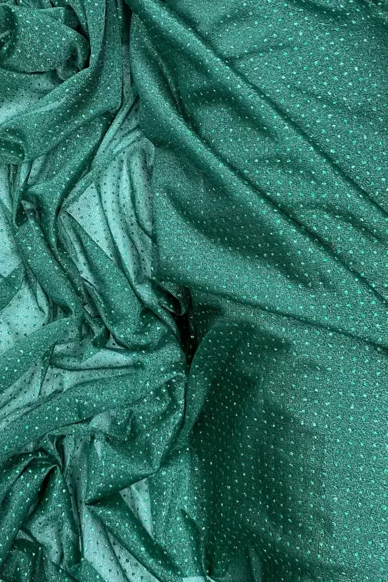 Yağmur Damlası Simli Abiye Elbise Şallık Tül Kumaş Zümrüt Yeşili 