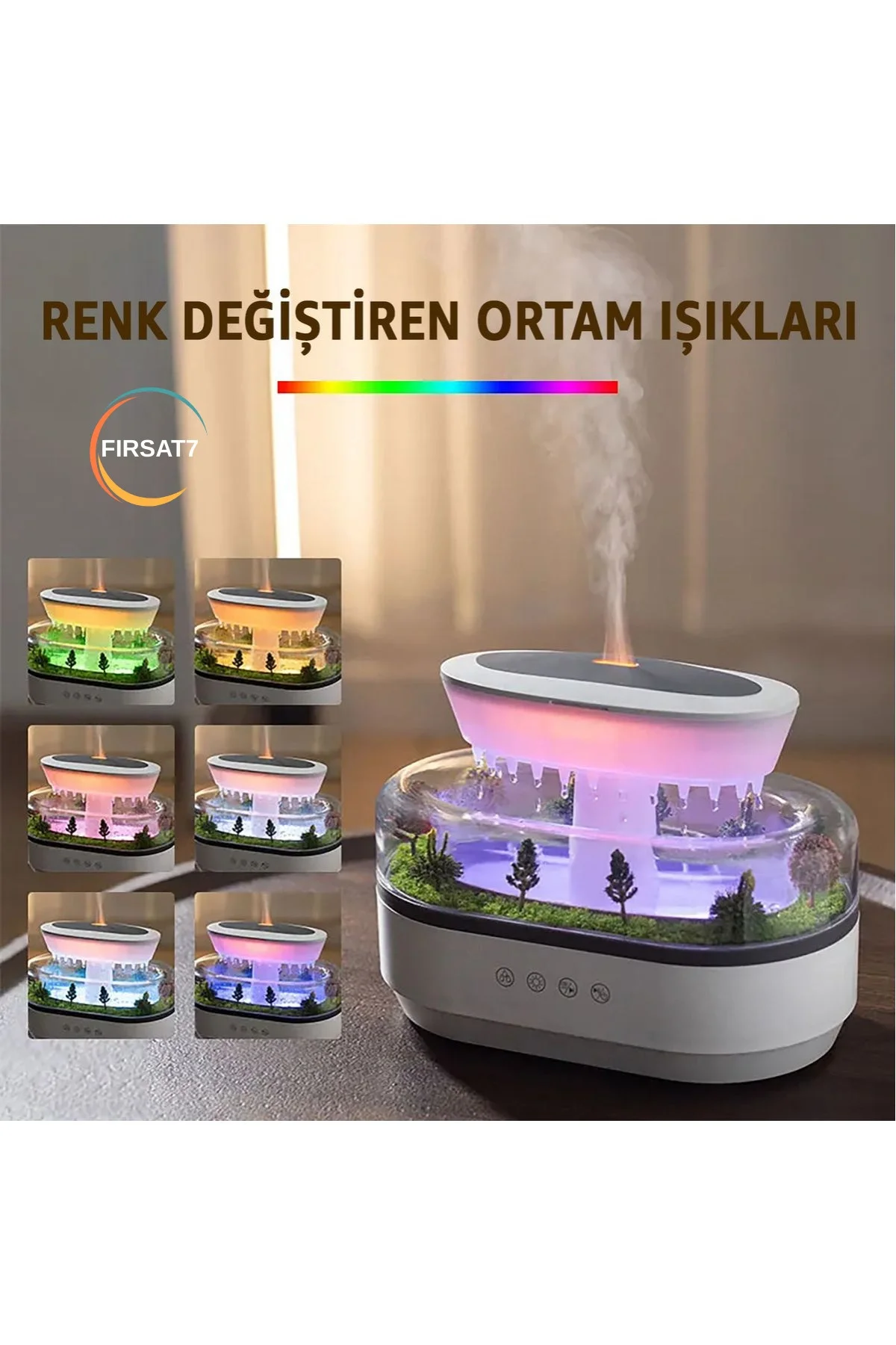 Yağmur Damlası Tasarımlı Hava Nemlendirici ve Aromaterapi Difüzörü, 7 Renk RGB Işık