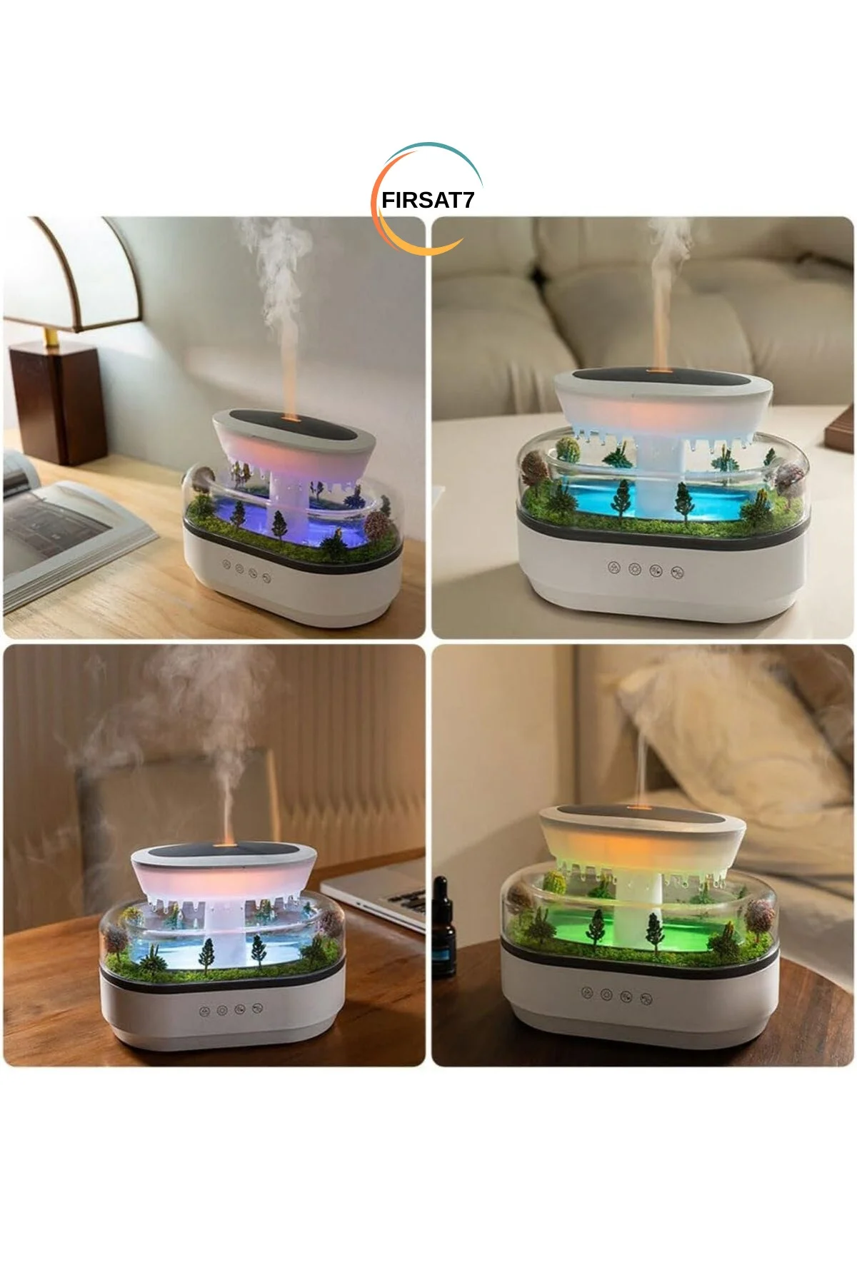 Yağmur Damlası Tasarımlı Hava Nemlendirici ve Aromaterapi Difüzörü, 7 Renk RGB Işık