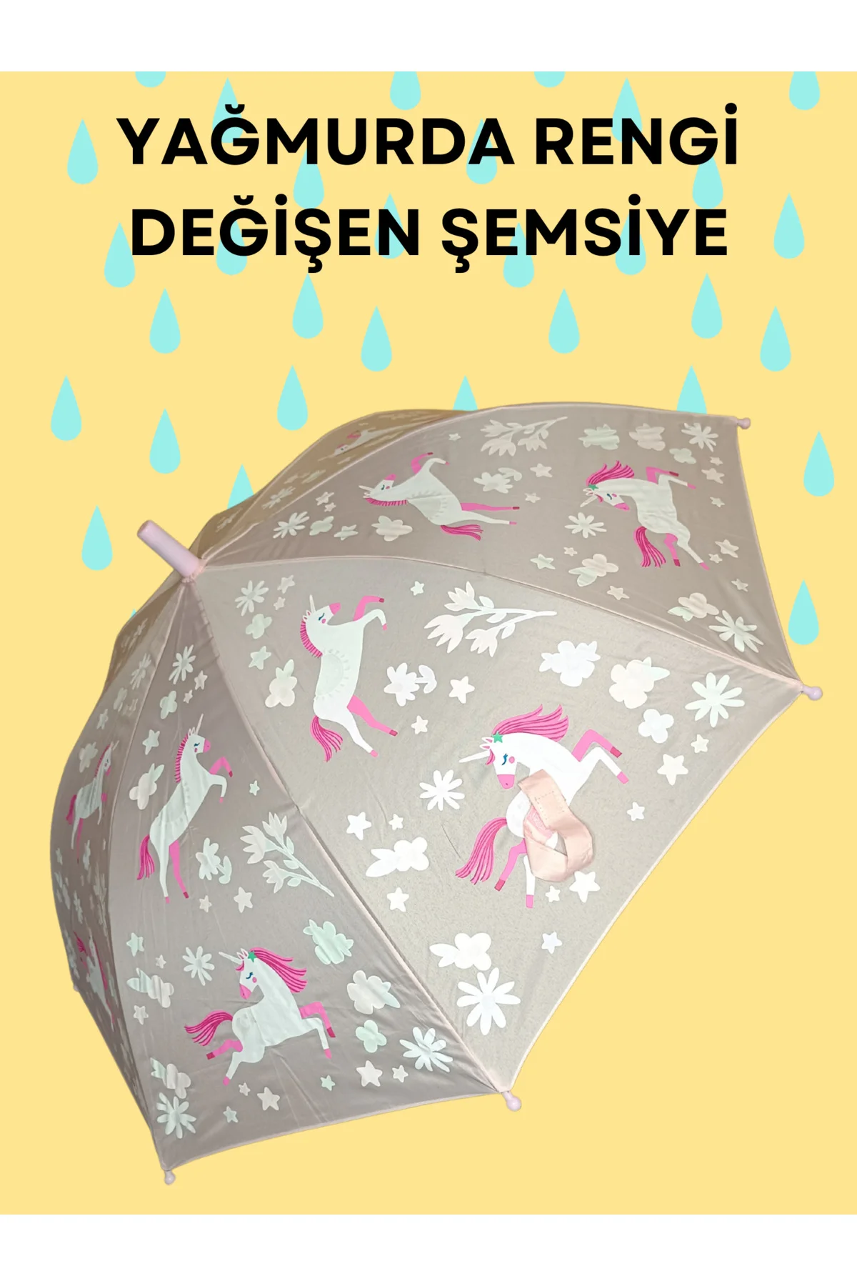 Yağmurda Rengi Değişen Toz Pembe Kız Çocuk Şemsiye