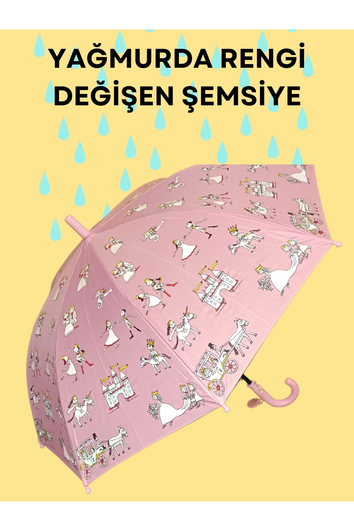 Yağmurda Rengi Değişen Pembe Kız Çocuk Şemsiye
