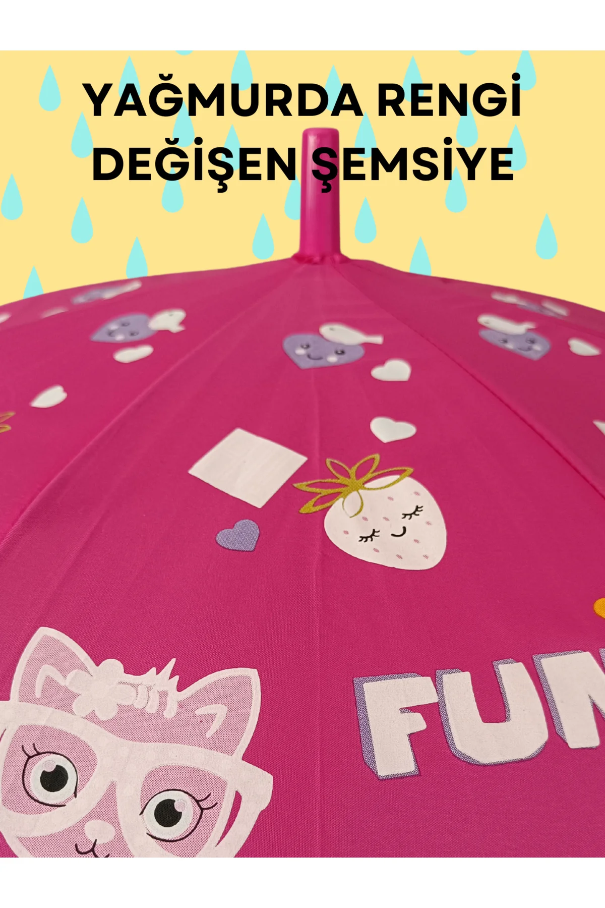 Yağmurda Rengi Değişen Fuşya Kız Çocuk Şemsiye
