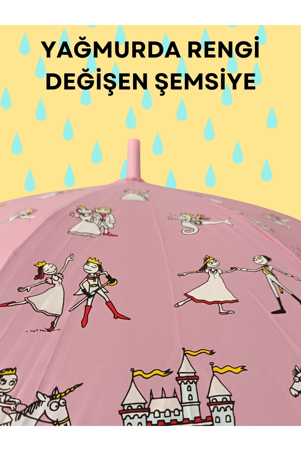 Yağmurda Rengi Değişen Pembe Kız Çocuk Şemsiye