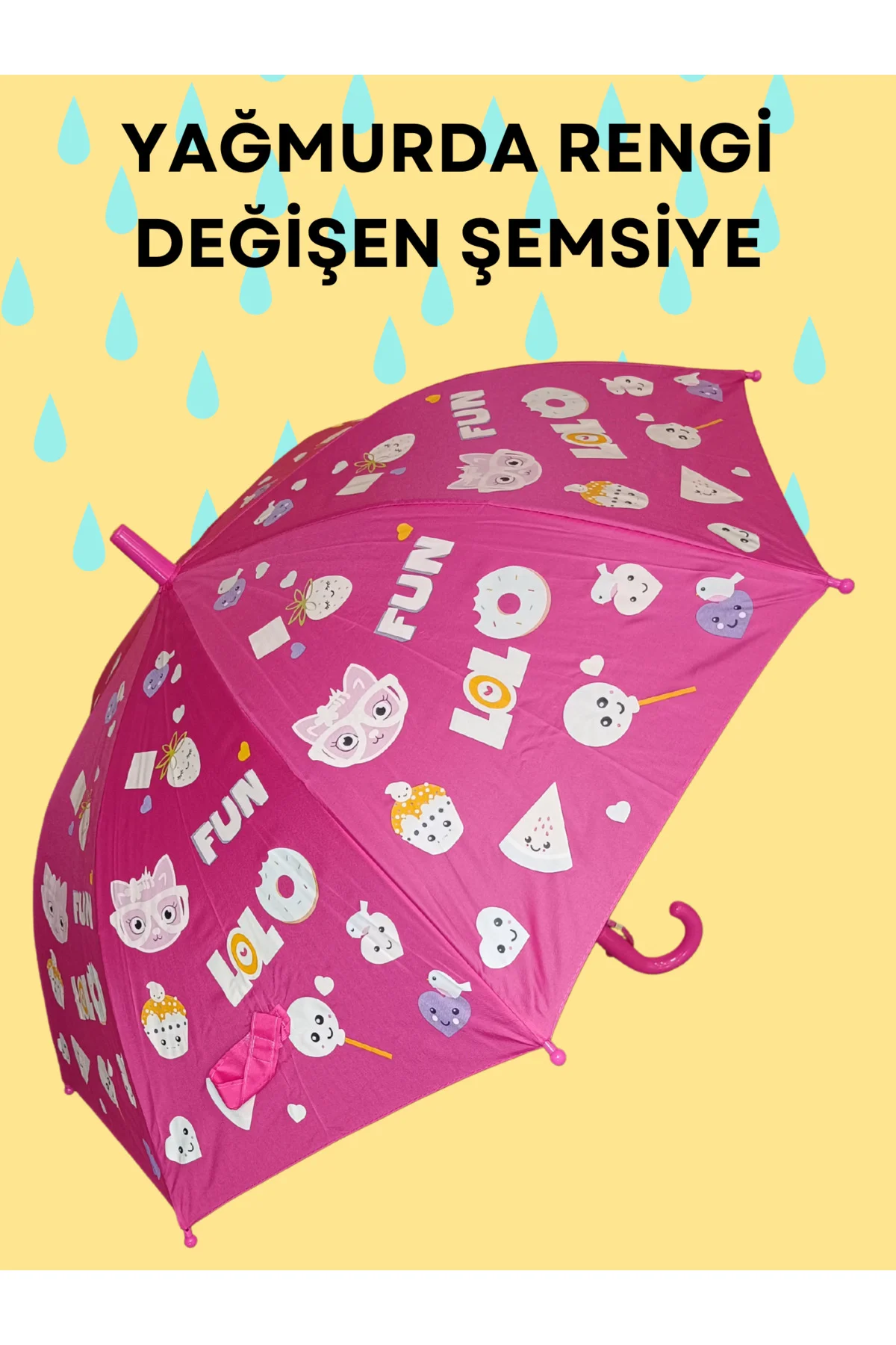 Yağmurda Rengi Değişen Fuşya Kız Çocuk Şemsiye