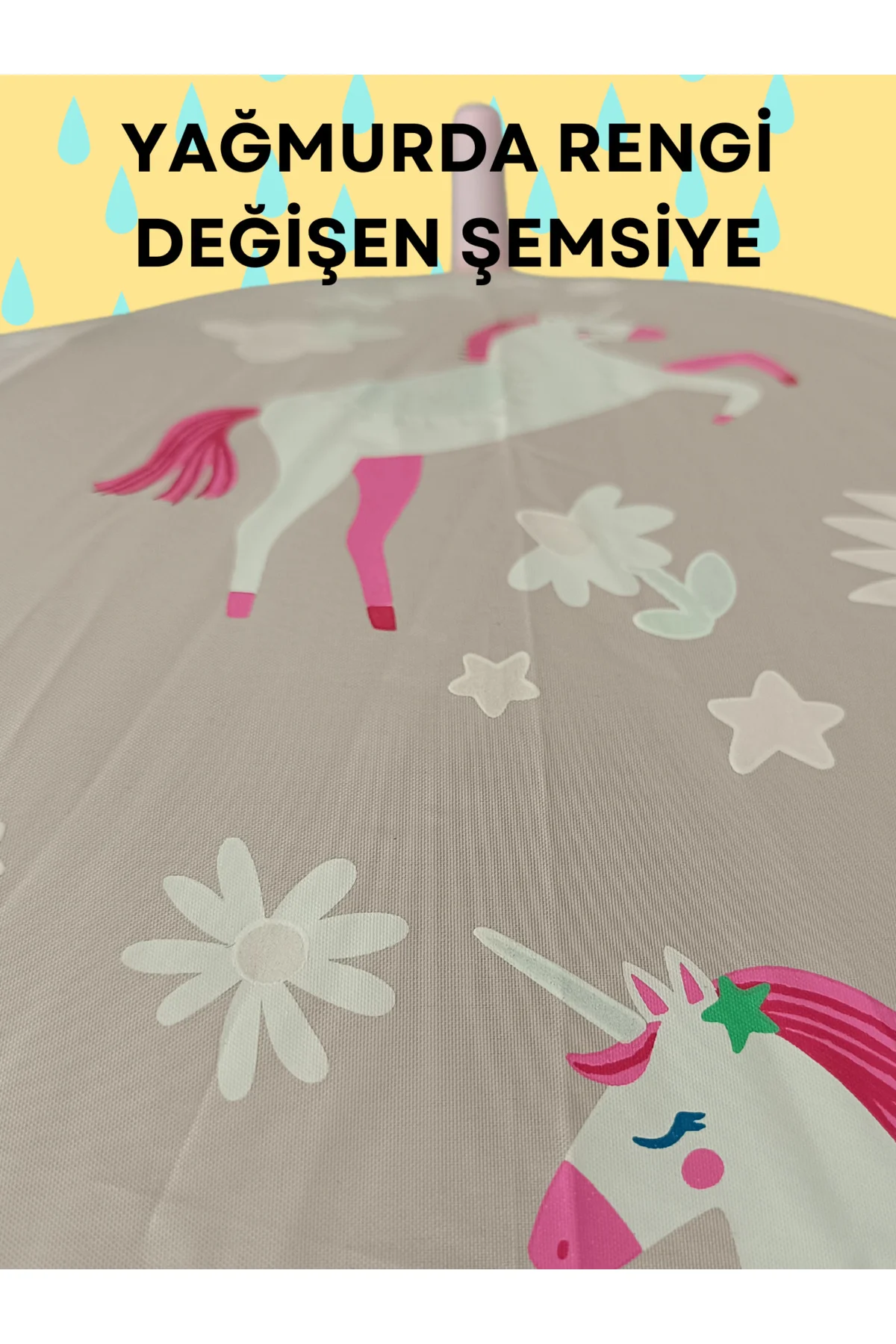 Yağmurda Rengi Değişen Toz Pembe Kız Çocuk Şemsiye