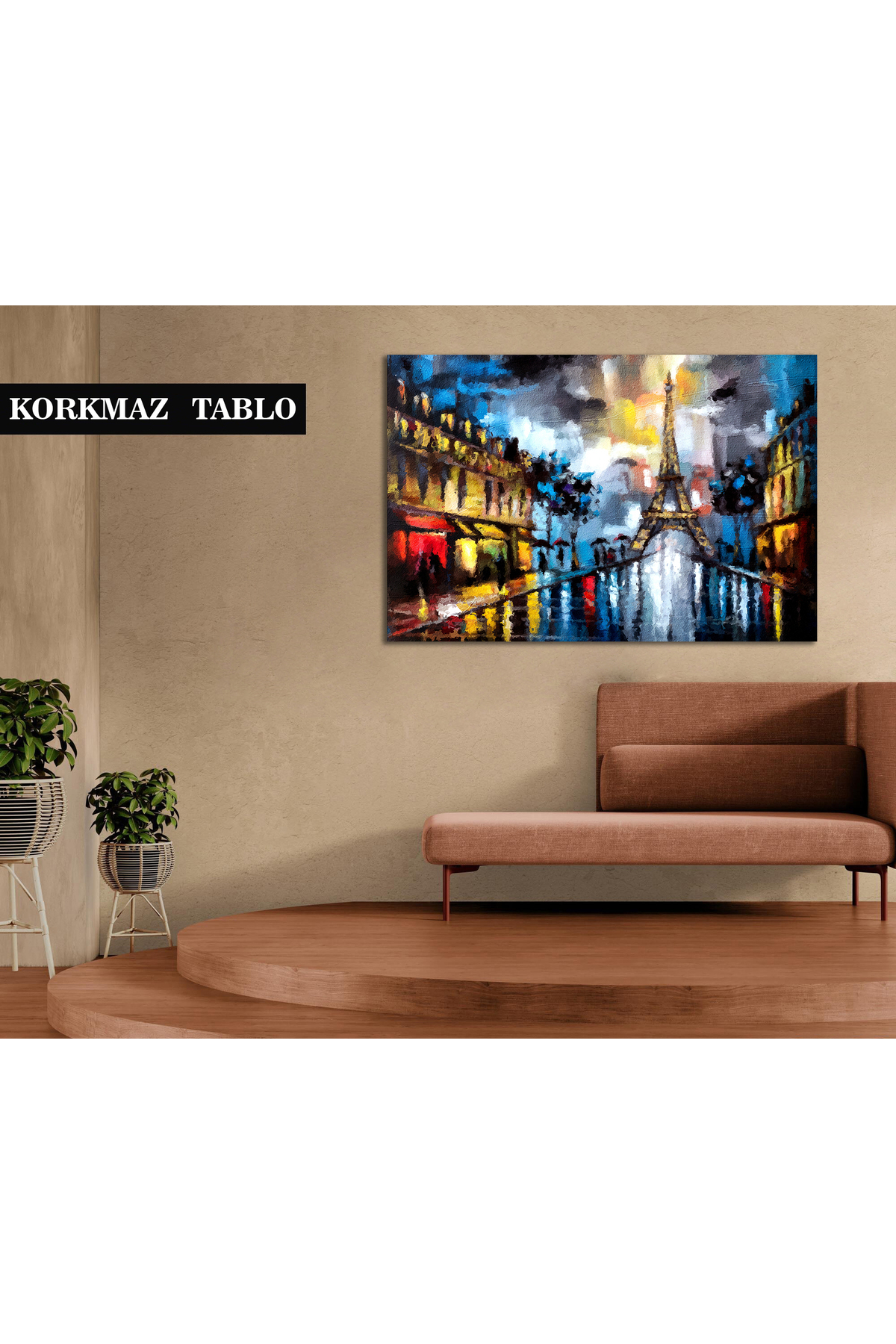 Korkmazkanvas Yağmurlu Bir Gün Paris, Eyfel Kulesi Şemsiye. Kanvas Tablo