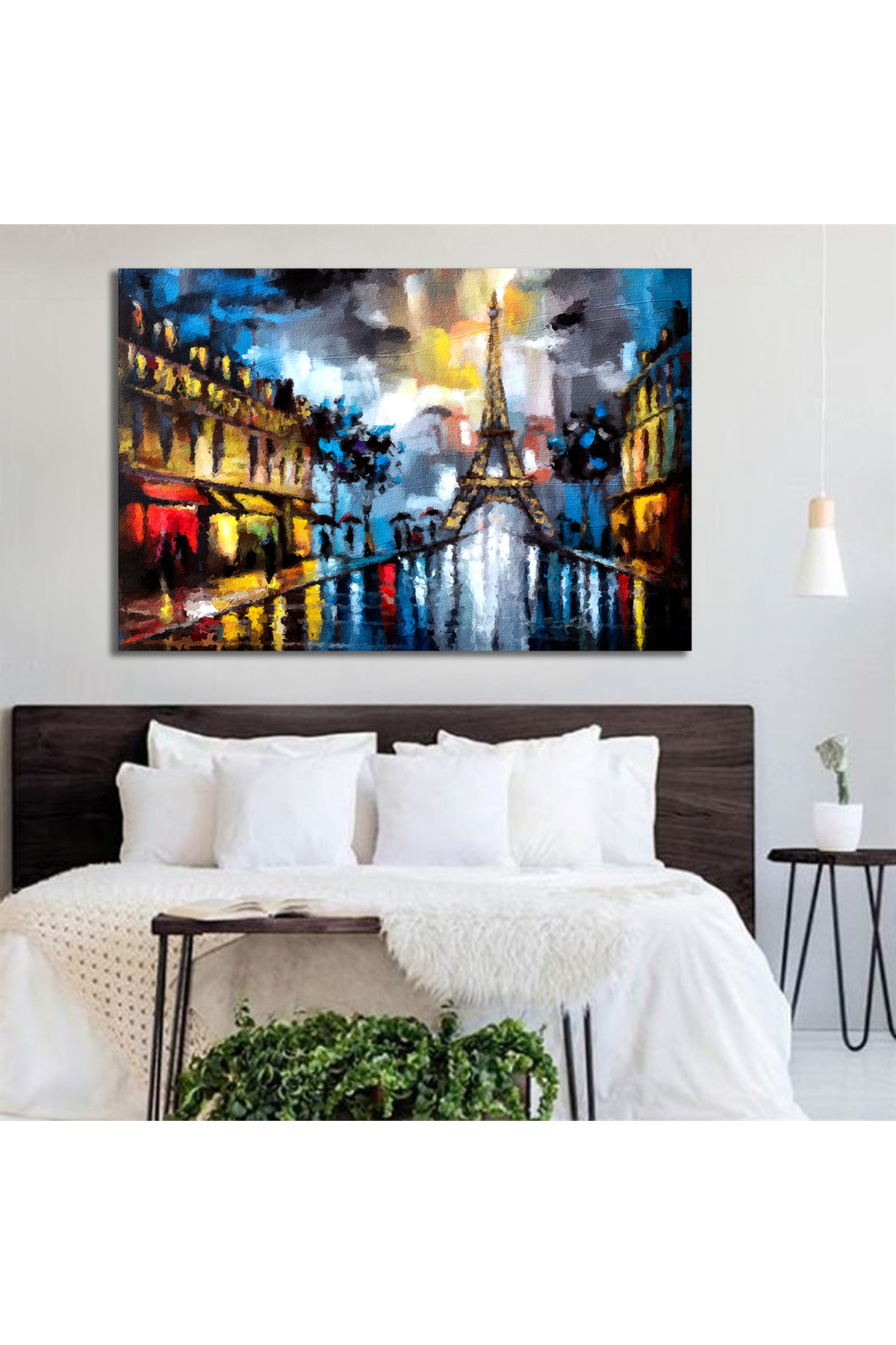 Korkmazkanvas Yağmurlu Bir Gün Paris, Eyfel Kulesi Şemsiye. Kanvas Tablo