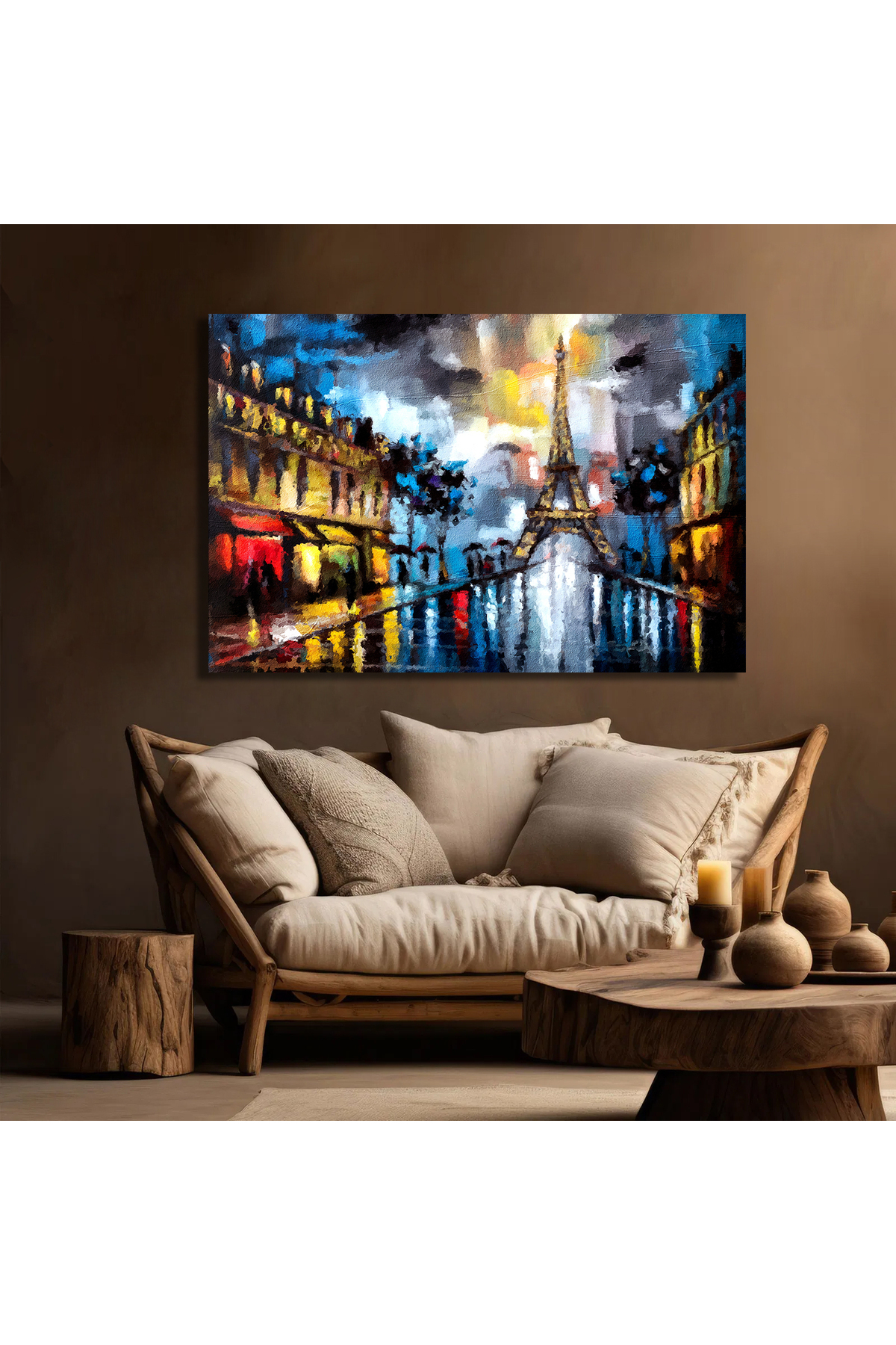 Korkmazkanvas Yağmurlu Bir Gün Paris, Eyfel Kulesi Şemsiye. Kanvas Tablo