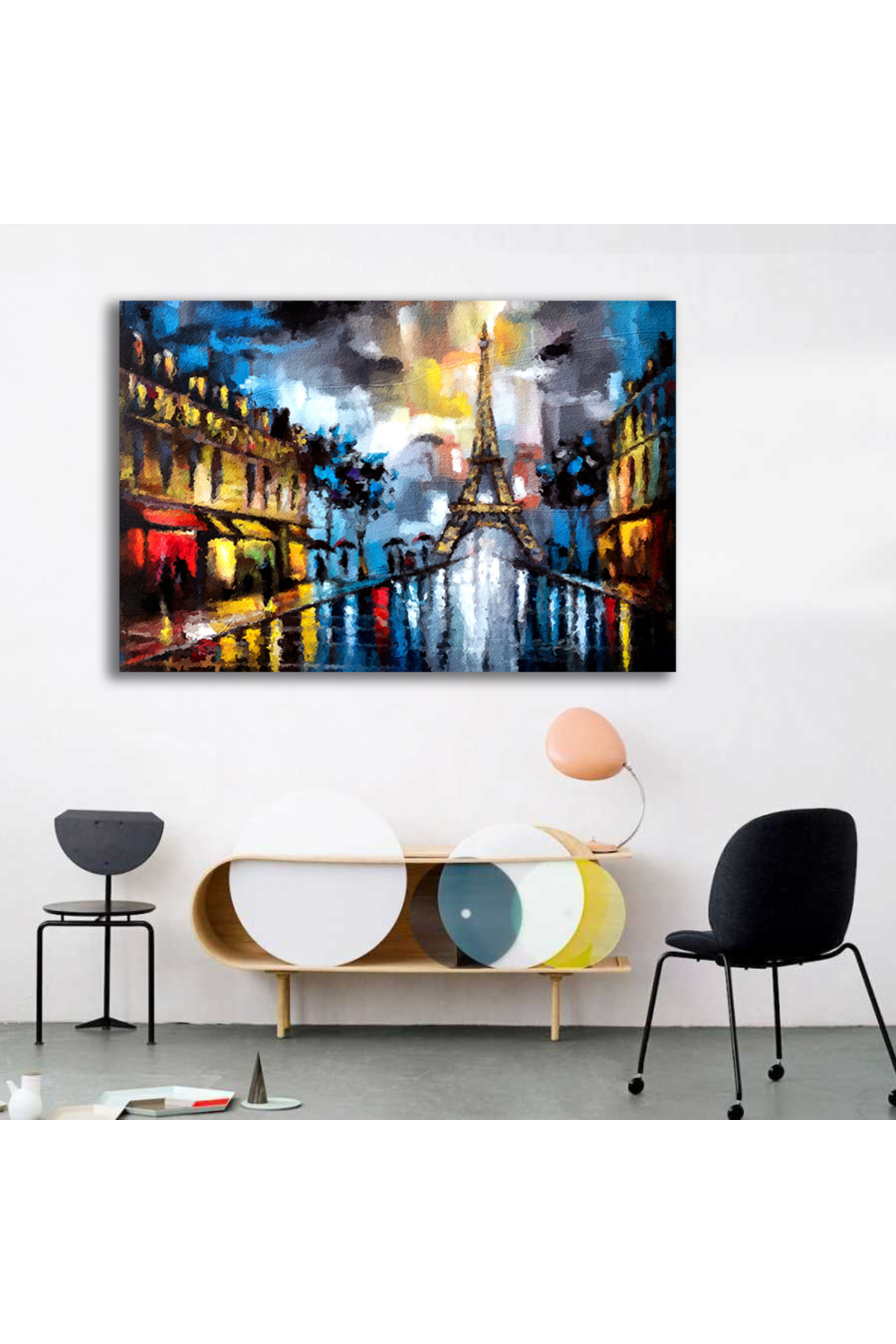 Korkmazkanvas Yağmurlu Bir Gün Paris, Eyfel Kulesi Şemsiye. Kanvas Tablo