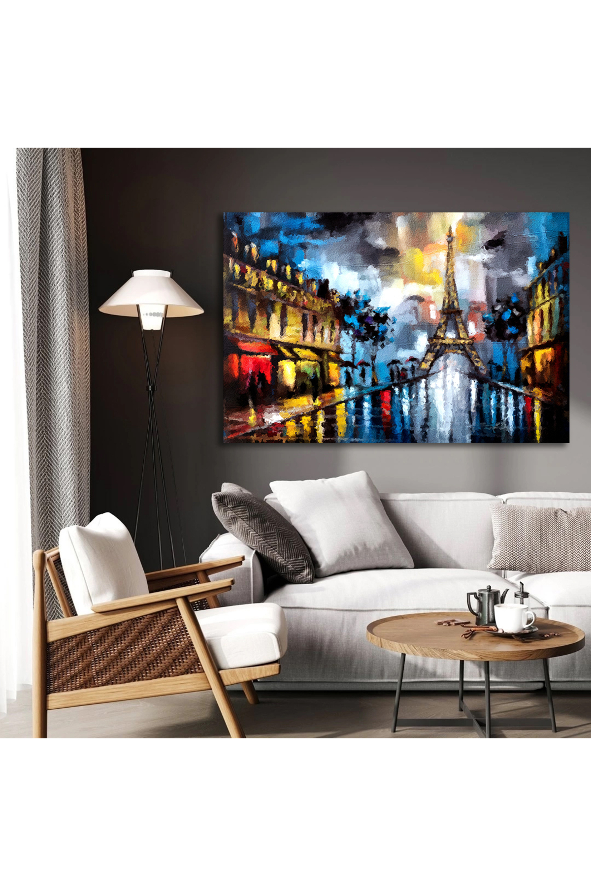 Korkmazkanvas Yağmurlu Bir Gün Paris, Eyfel Kulesi Şemsiye. Kanvas Tablo