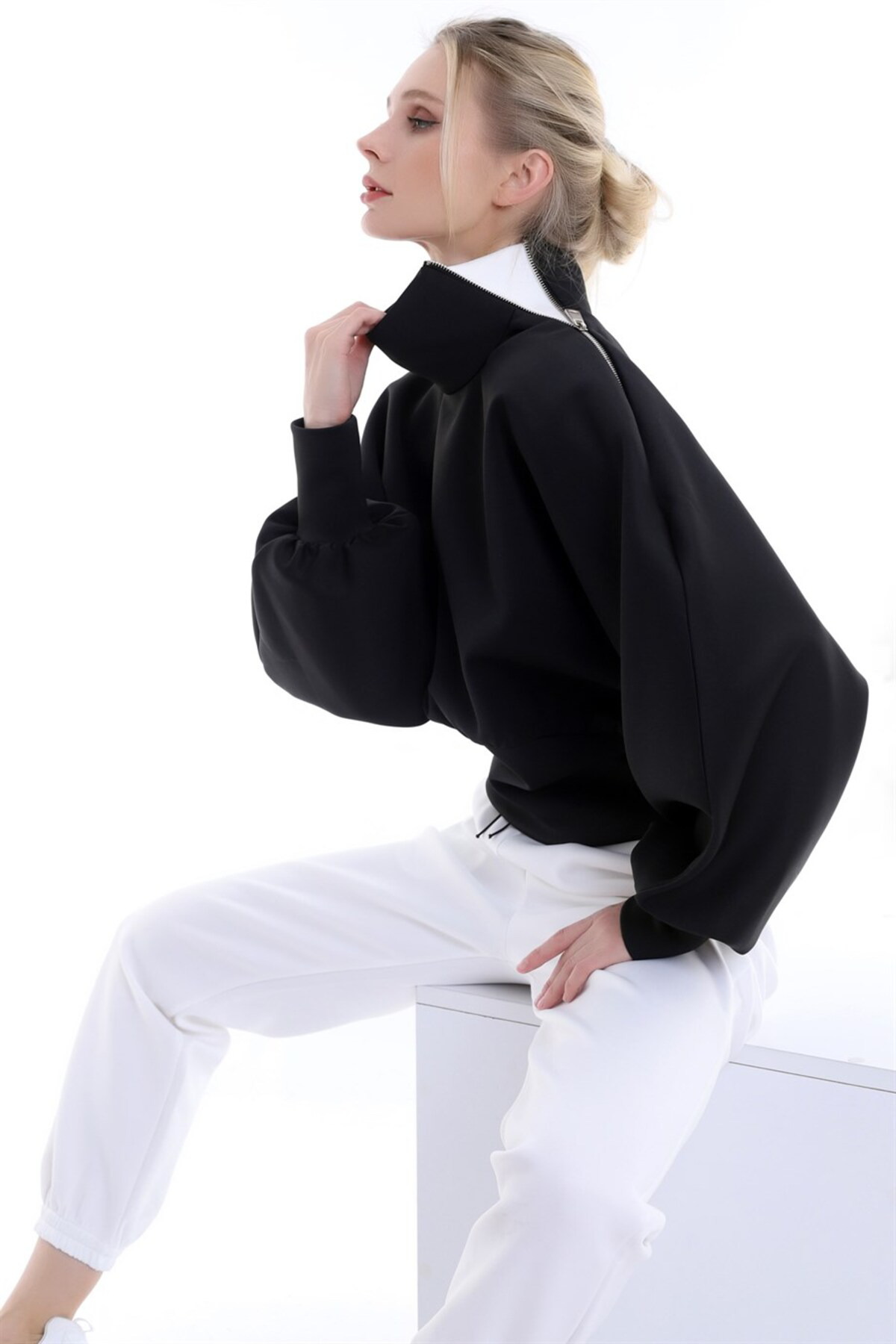 Dreamlike Yaka Ve Omzu Fermuarlı Uzun Kollu Yarasa Kol Sweat Cepli Pantolon