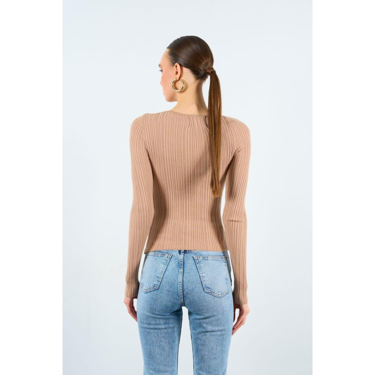 Yakası Simetri Kazak - Bej Yakası Simetri Kazak - Bej