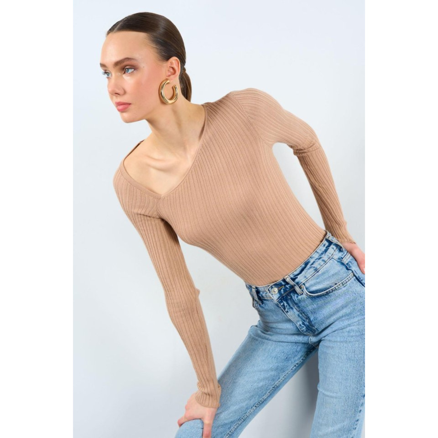 Yakası Simetri Kazak - Bej Yakası Simetri Kazak - Bej