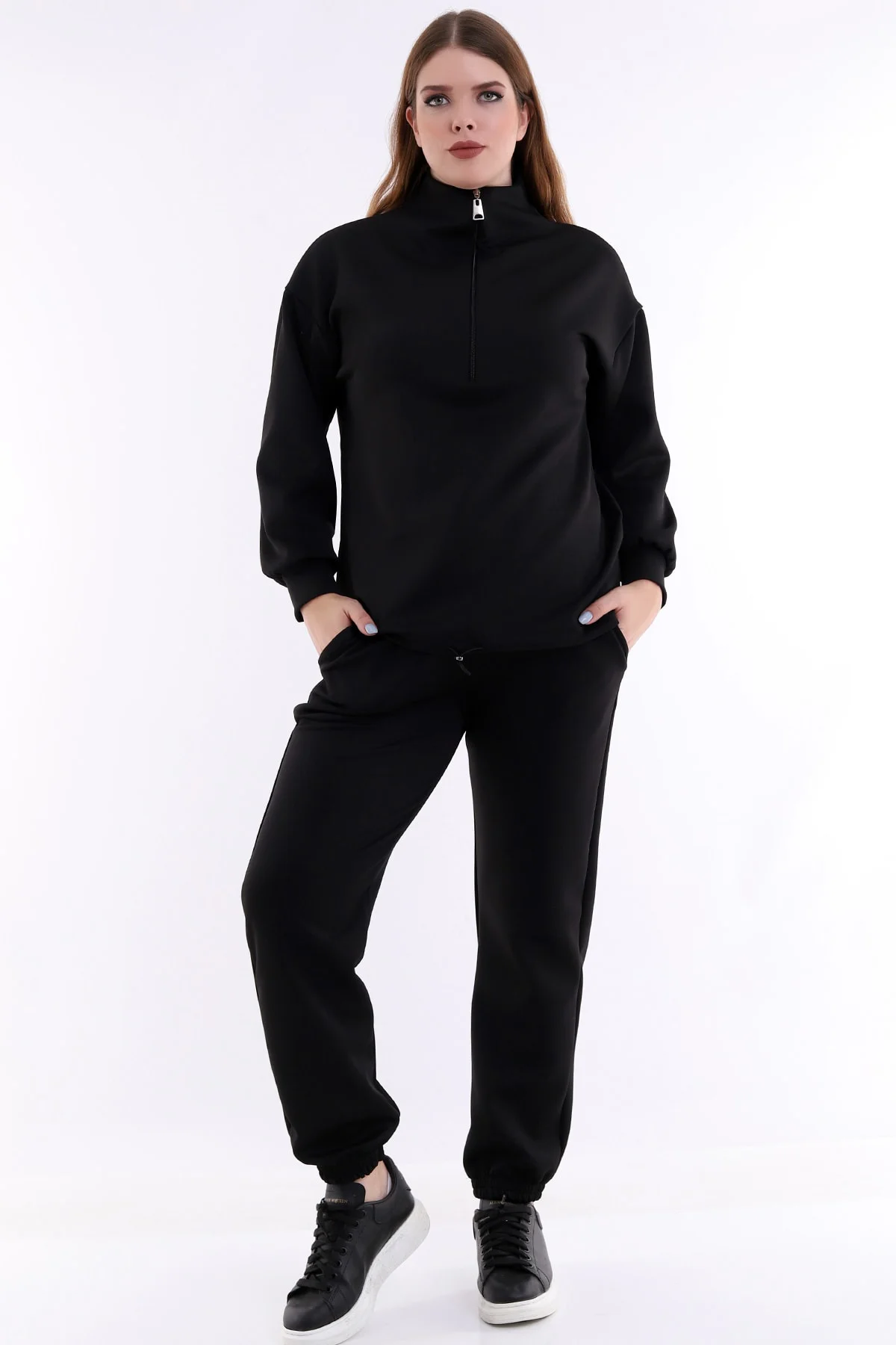 Yakası Uzun Fermuarlı Rahat Ve Sportif Jogging Büyük Beden Takım Yakası Uzun Fermuarlı Rahat Ve Sportif Jogging Büyük Beden Takım