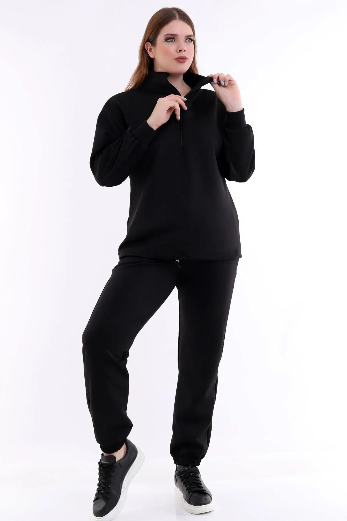 Yakası Uzun Fermuarlı Rahat Ve Sportif Jogging Büyük Beden Takım Yakası Uzun Fermuarlı Rahat Ve Sportif Jogging Büyük Beden Takım