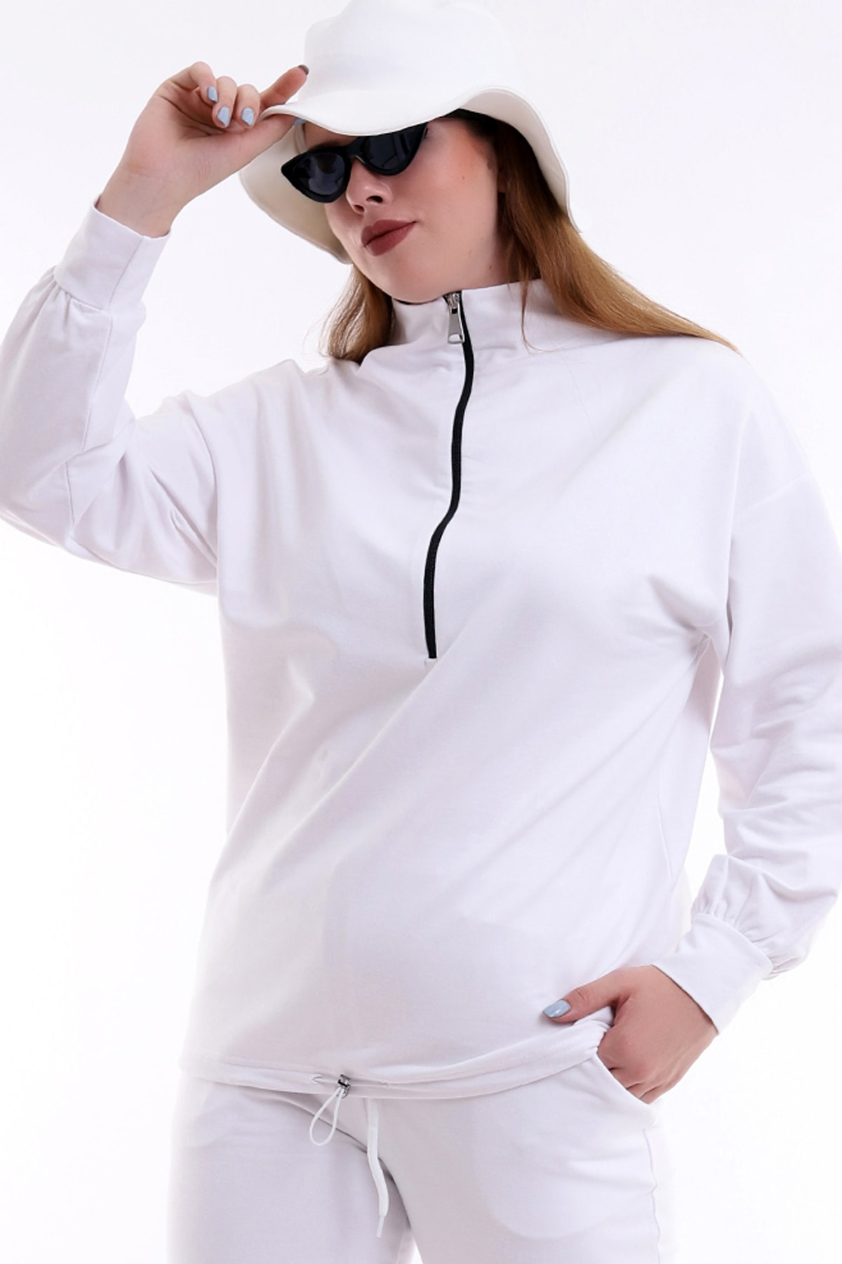Dreamlike Yakası Uzun Fermuarlı Rahat Ve Sportif Büyük Beden Sweatshirt