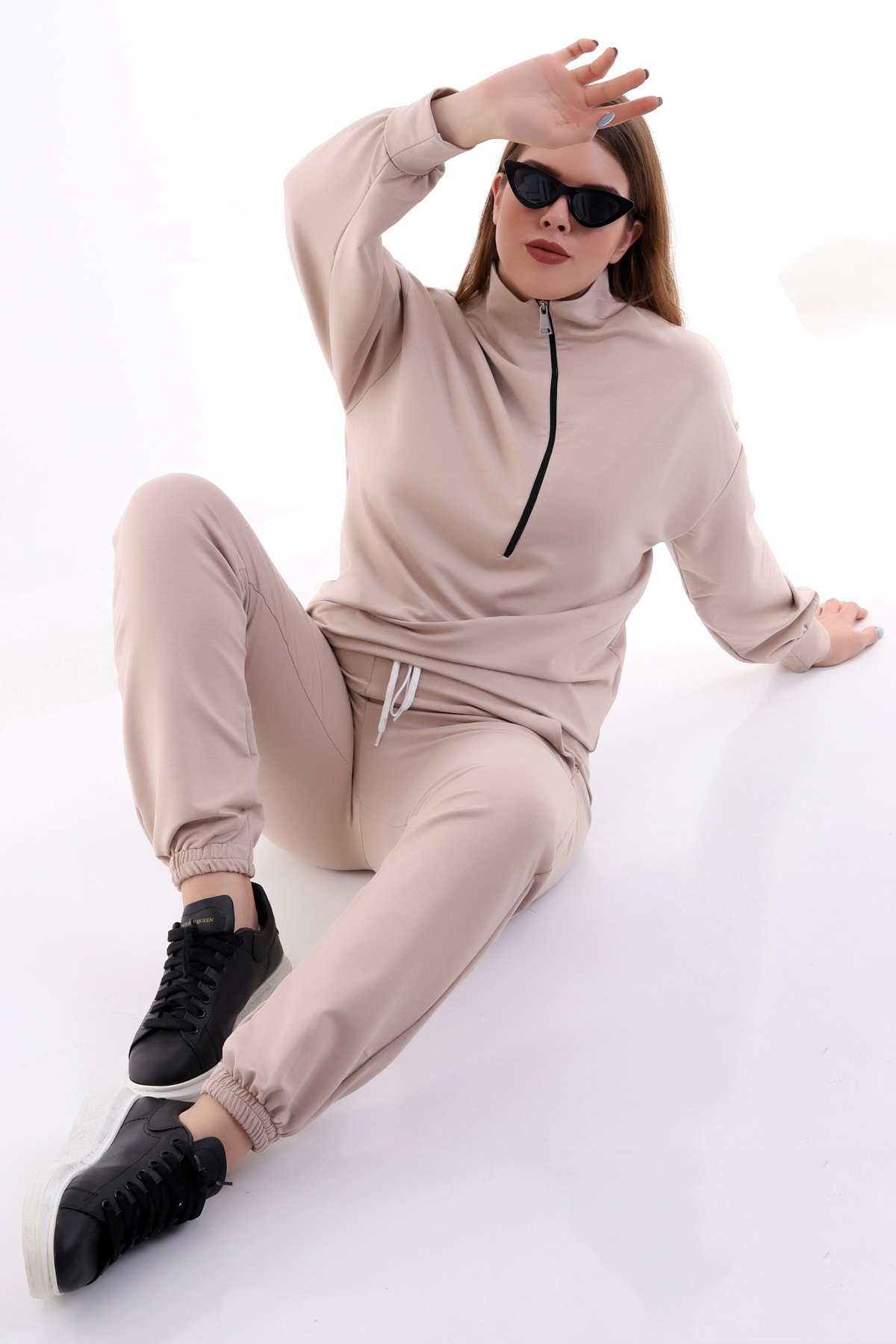 Dreamlike Yakası Uzun Fermuarlı Rahat Ve Sportif Jogging Büyük Beden Takım