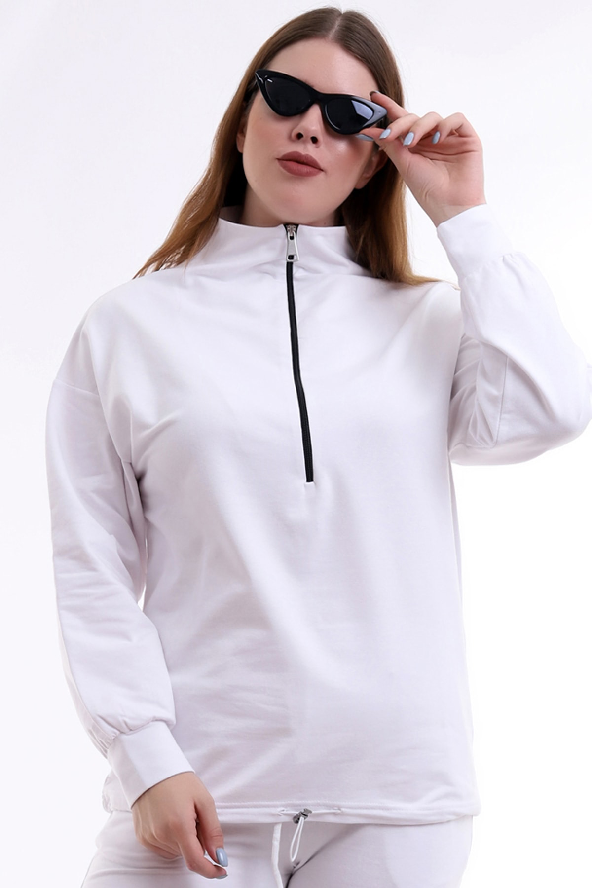Dreamlike Yakası Uzun Fermuarlı Rahat Ve Sportif Büyük Beden Sweatshirt