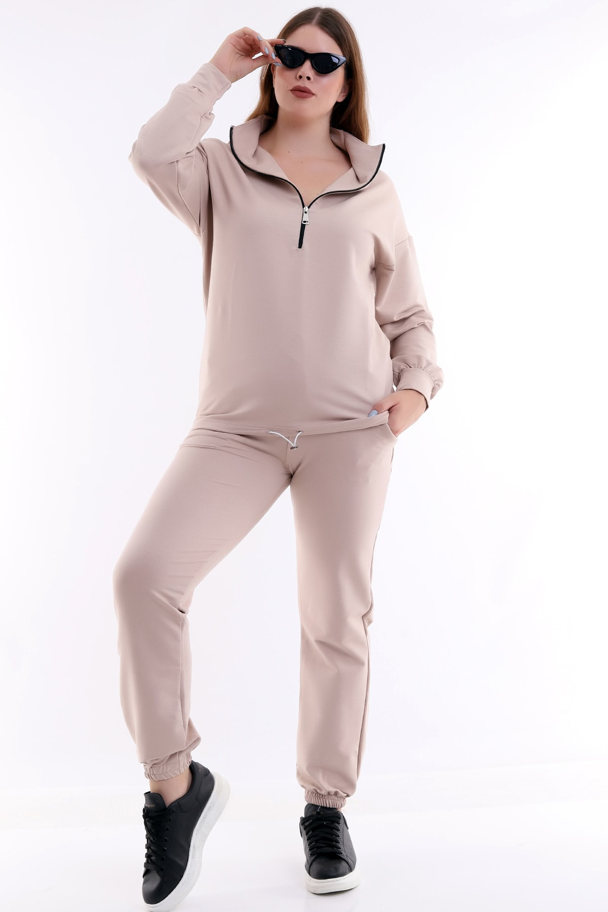 Dreamlike Yakası Uzun Fermuarlı Rahat Ve Sportif Jogging Büyük Beden Takım