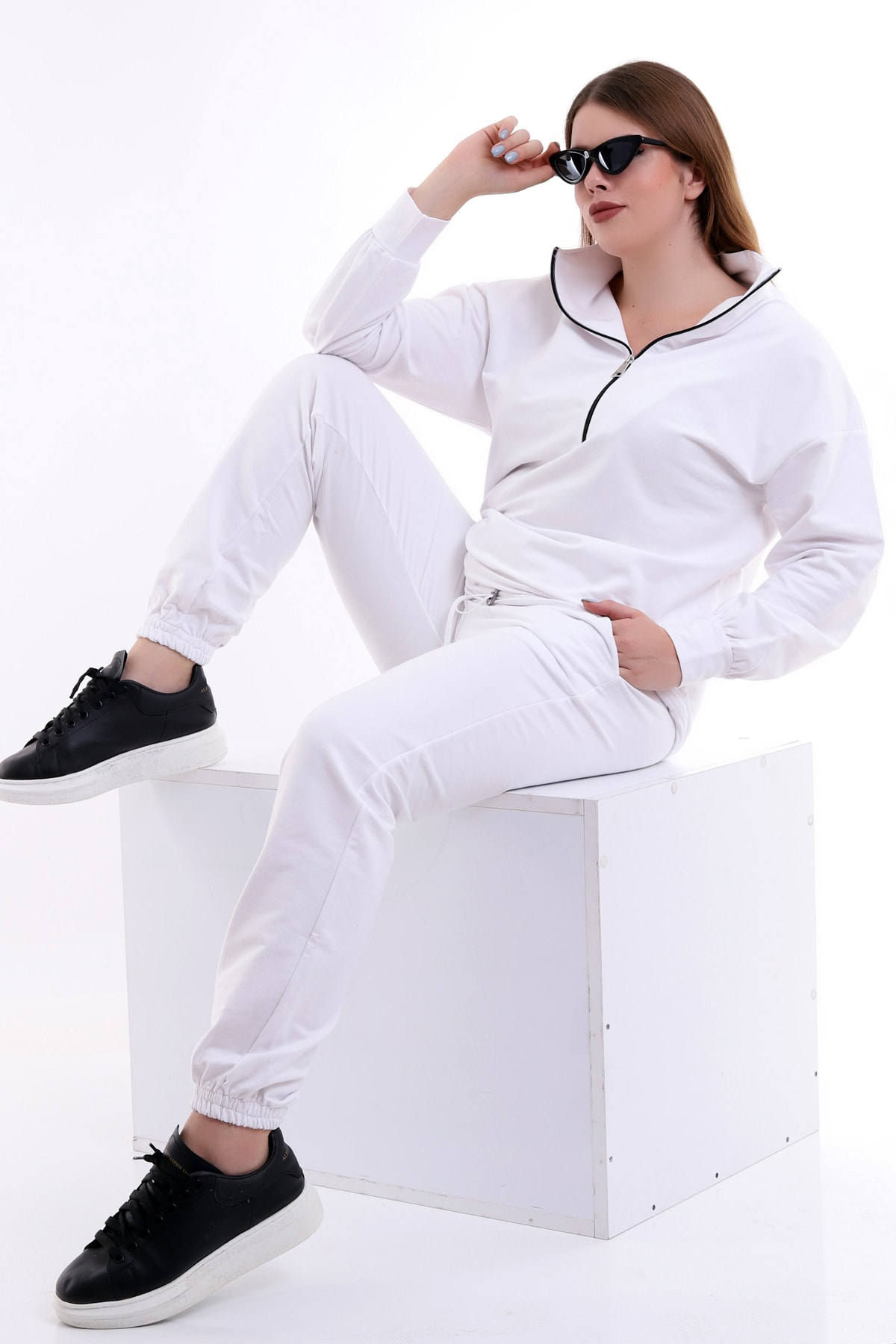 Dreamlike Yakası Uzun Fermuarlı Rahat Ve Sportif Jogging Büyük Beden Takım