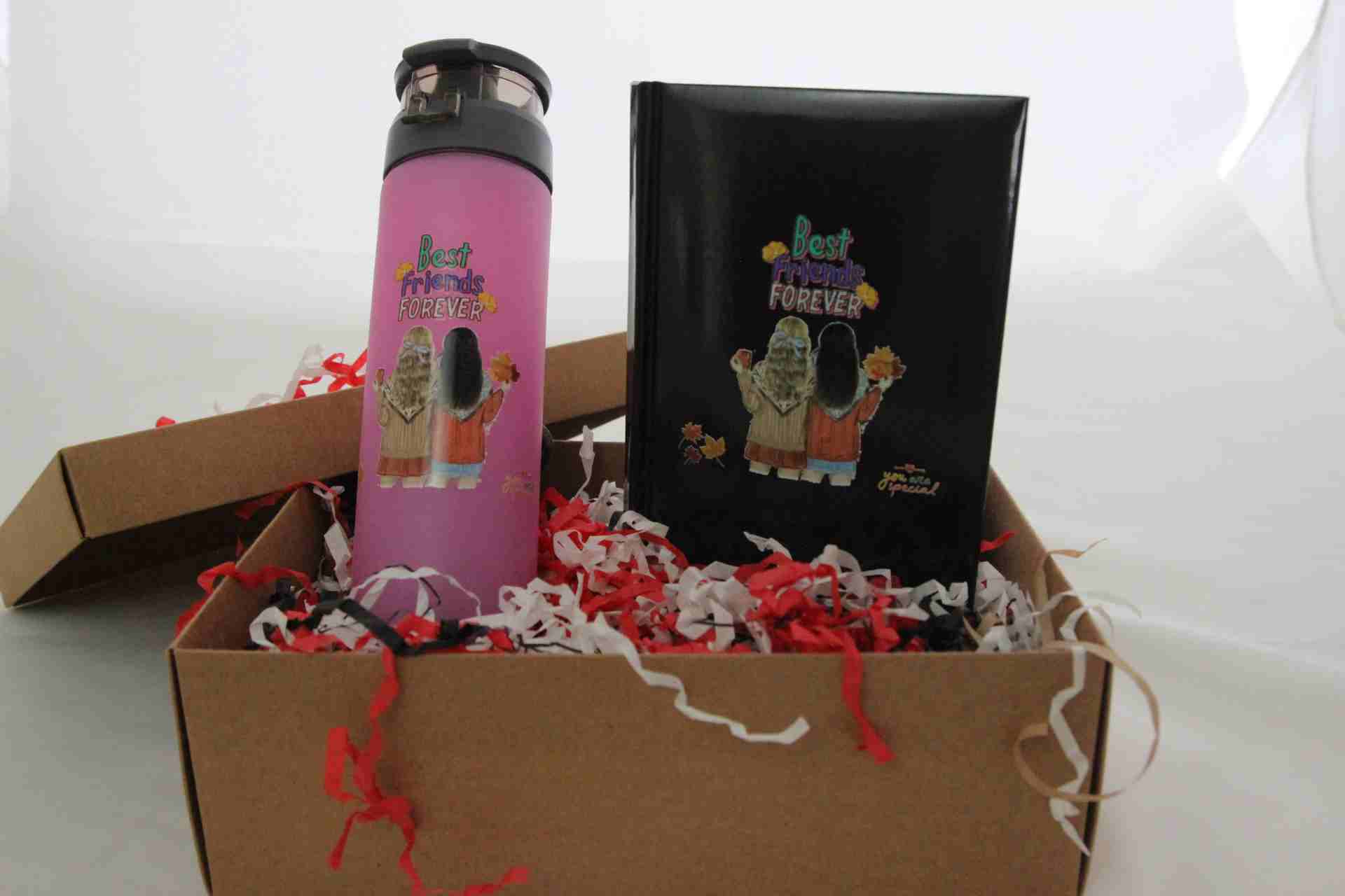 İhtiyaçavm Yakın Arkadaş Hediye Seti - Pembe Termos Ve Best Friends Defter Hediye Kutusu
