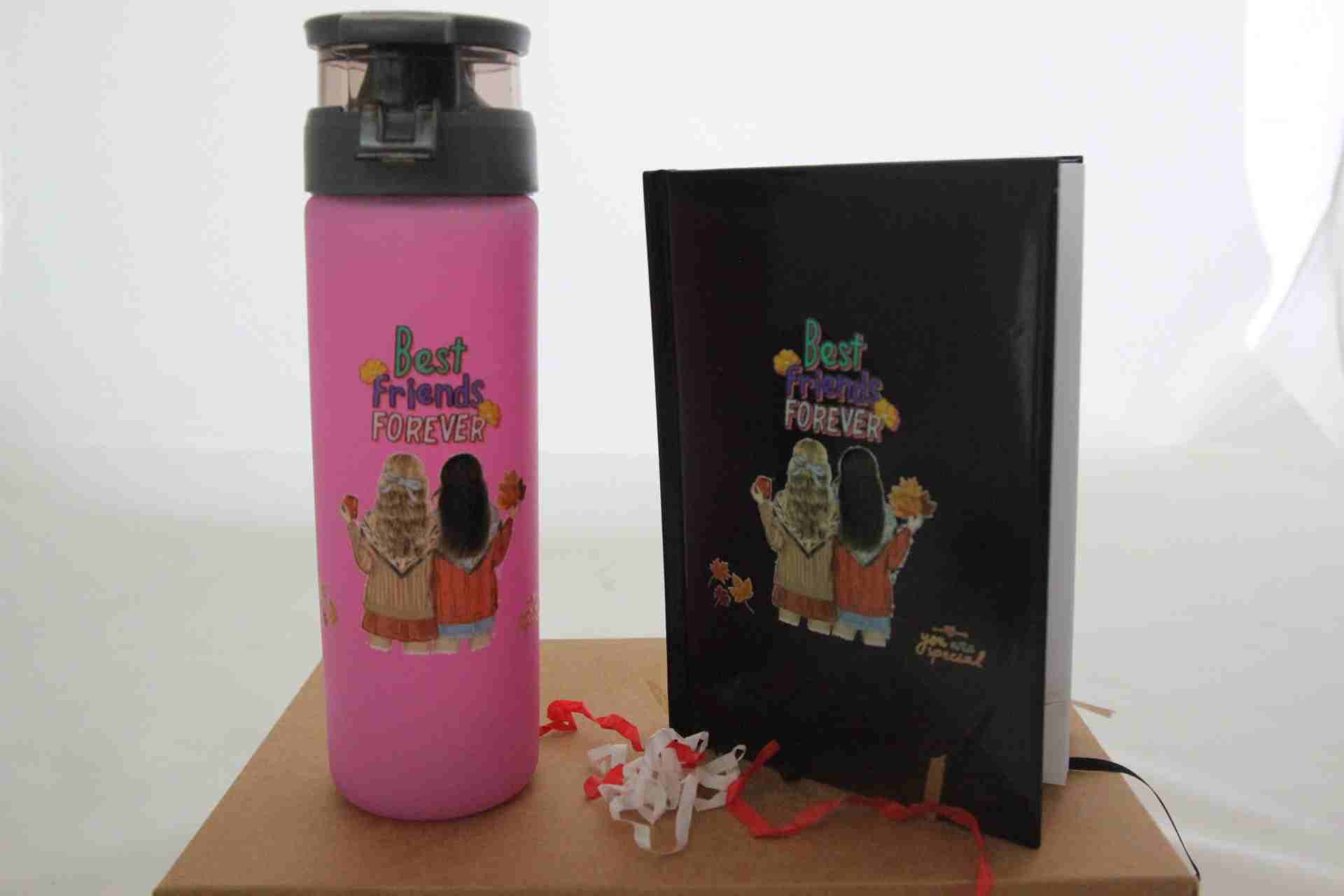 İhtiyaçavm Yakın Arkadaş Hediye Seti - Pembe Termos Ve Best Friends Defter Hediye Kutusu