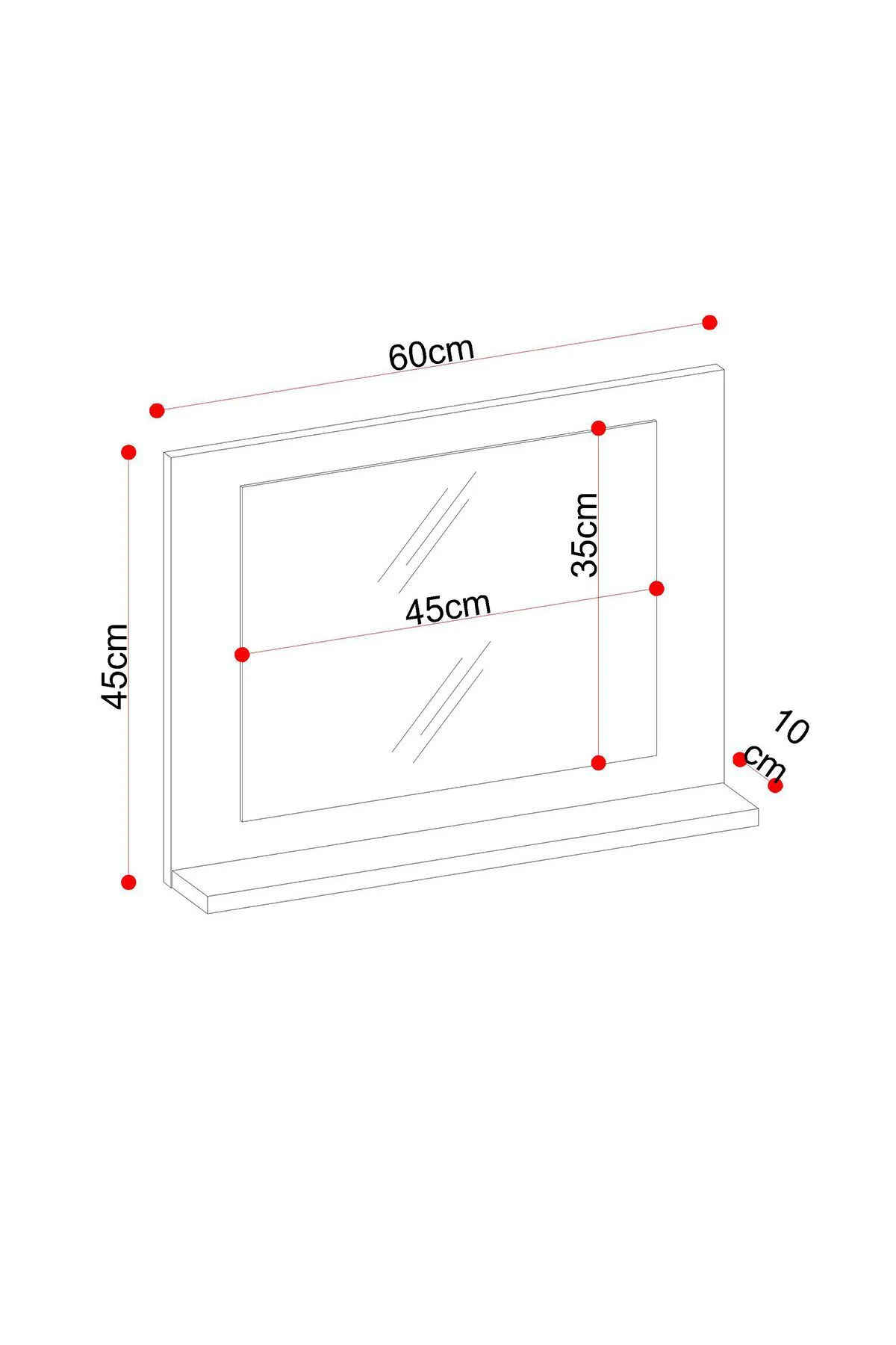 Yakut Dresuar,60x45 Raflı Banyo Aynası Atlantik Çam