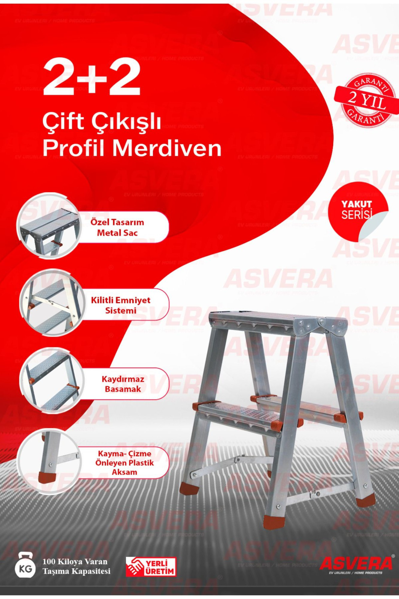 Asvera  2+2 Çift Çıkışlı Profil Merdiven – Dayanıklı, Hafif, Ev & 
