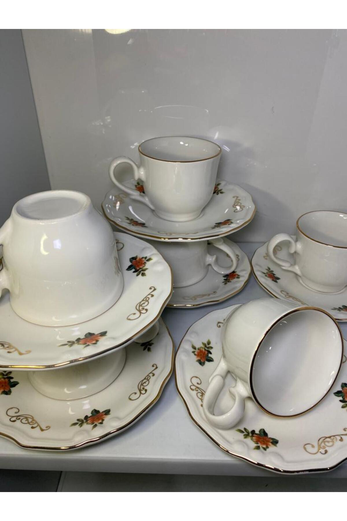 Yaldızlı Porselen Nescafe Çay Fincanı 6 Kişilik