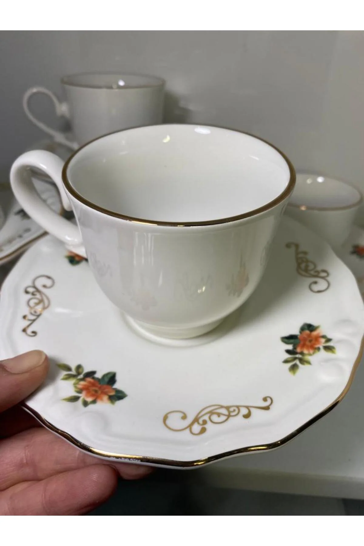 Yaldızlı Porselen Nescafe Çay Fincanı 6 Kişilik