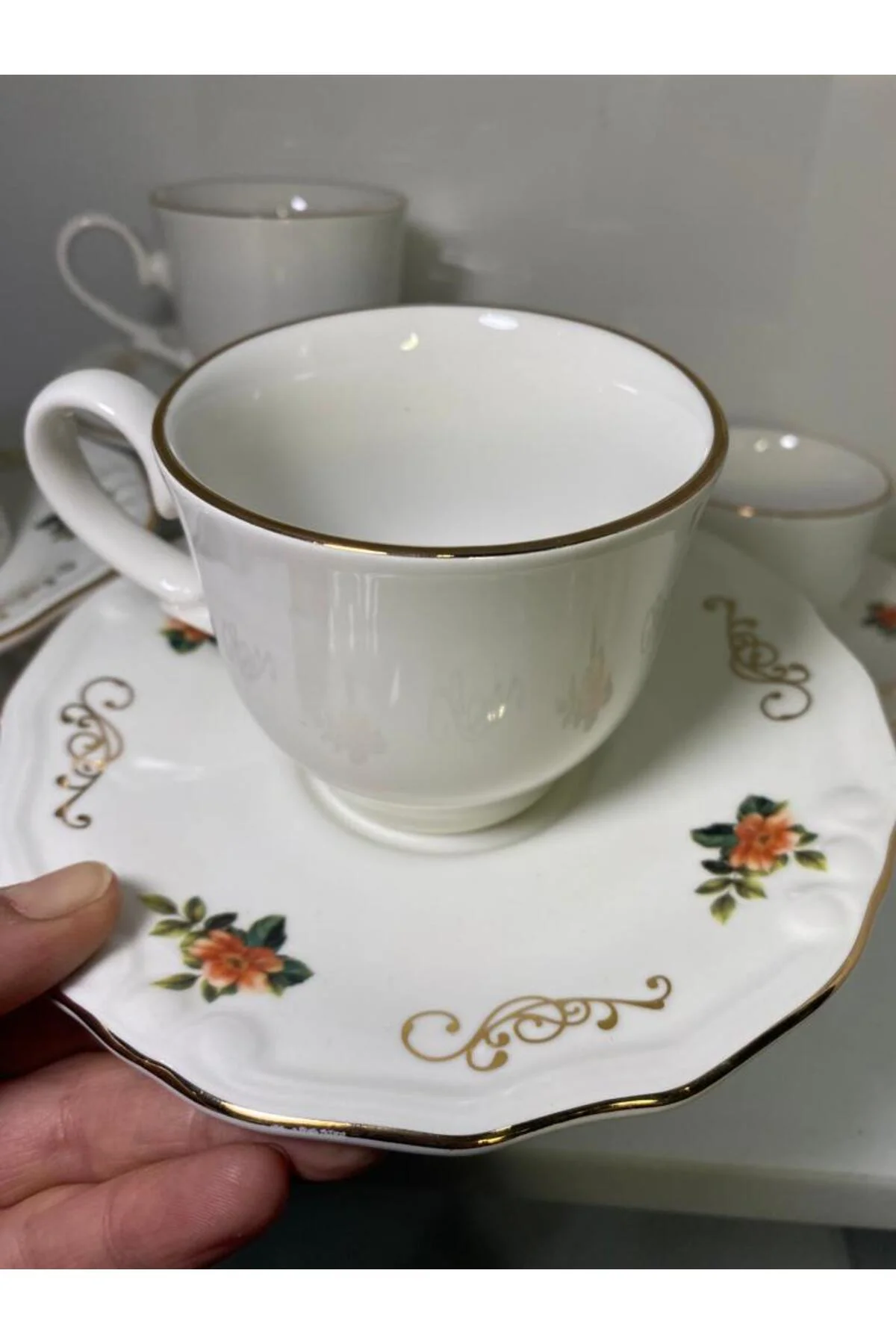 Yaldızlı Porselen Nescafe Çay Fincanı 6 Kişilik