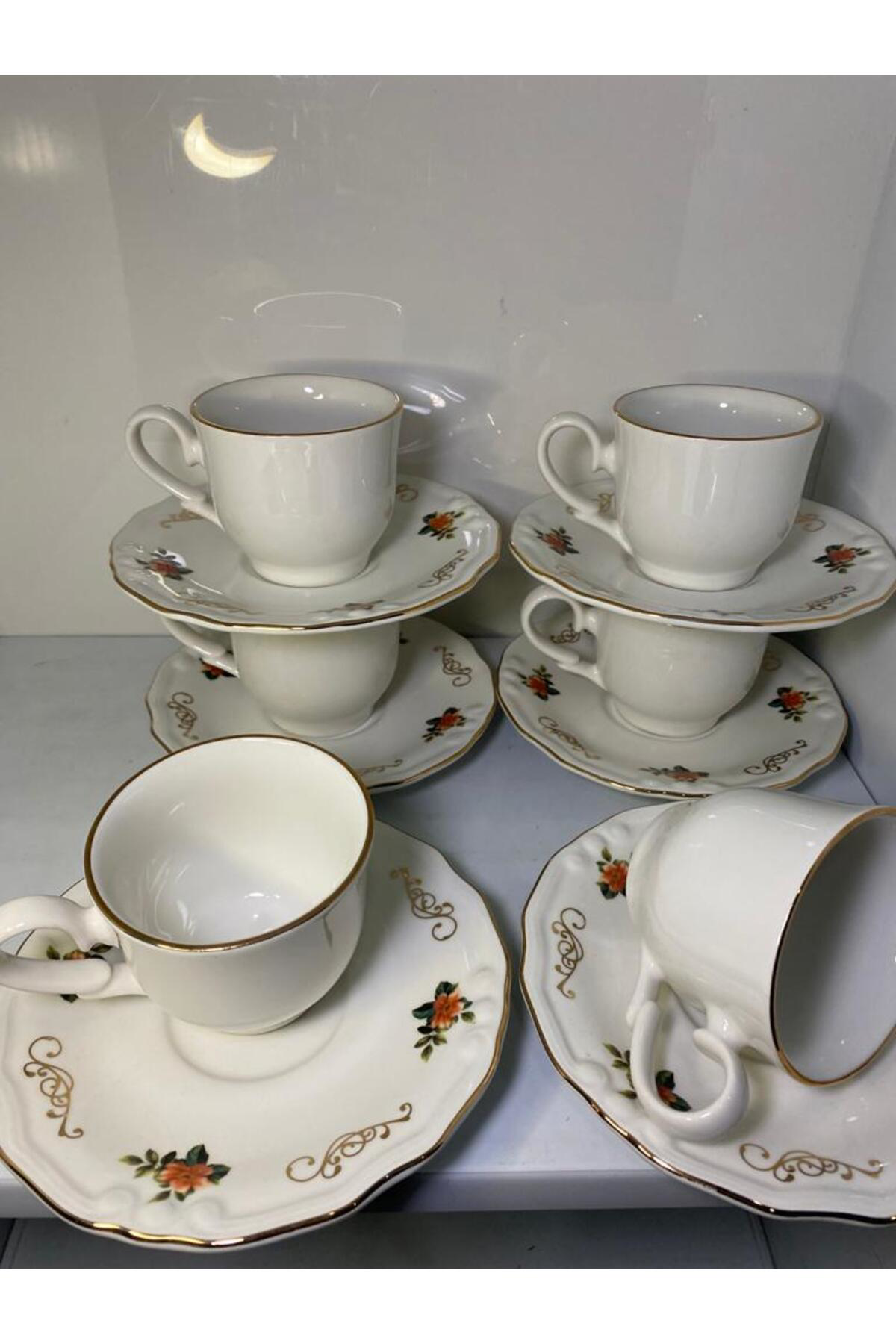 Yaldızlı Porselen Nescafe Çay Fincanı 6 Kişilik