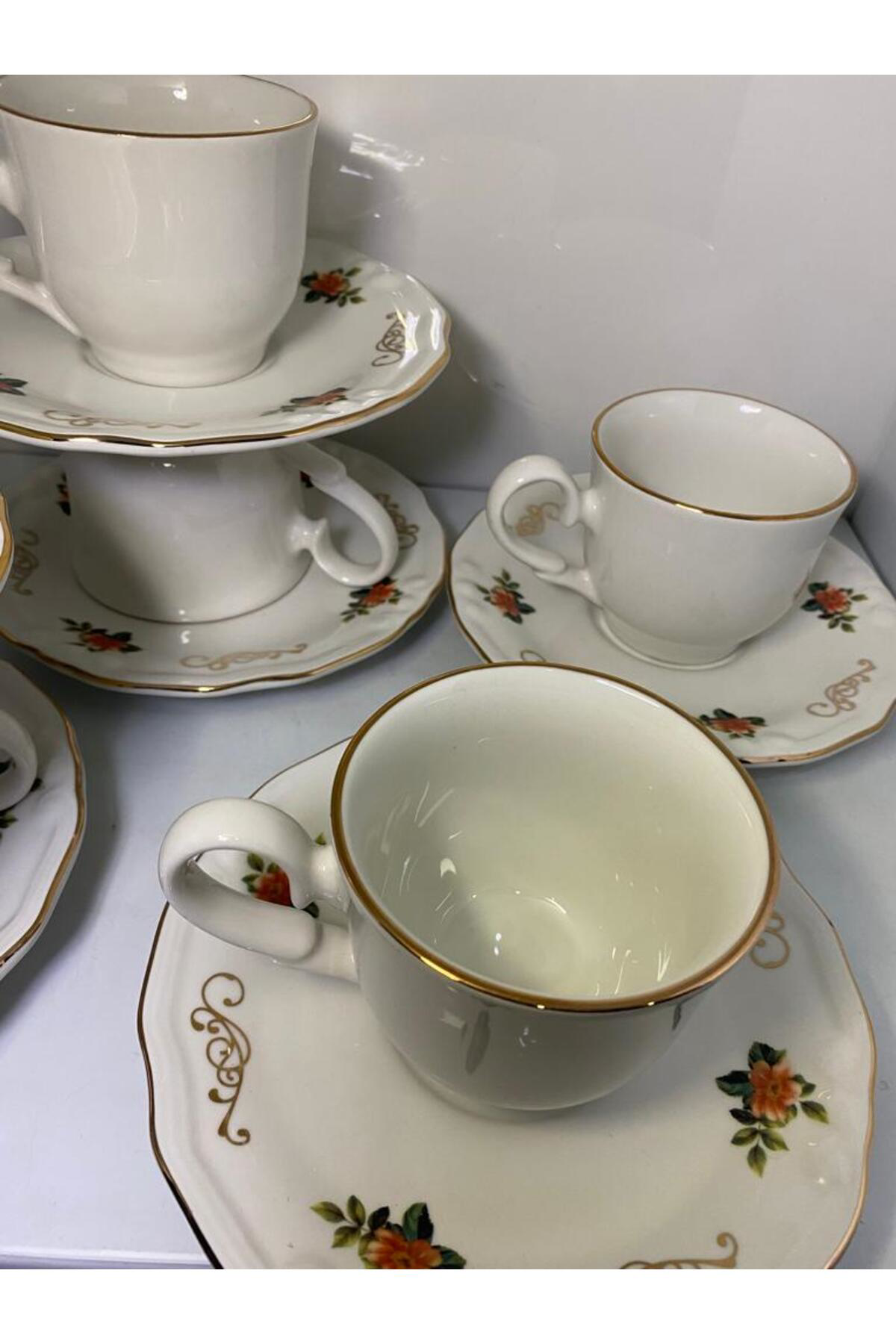 Elif Aksesuar Yaldızlı Porselen Nescafe Çay Fincanı 6 Kişilik