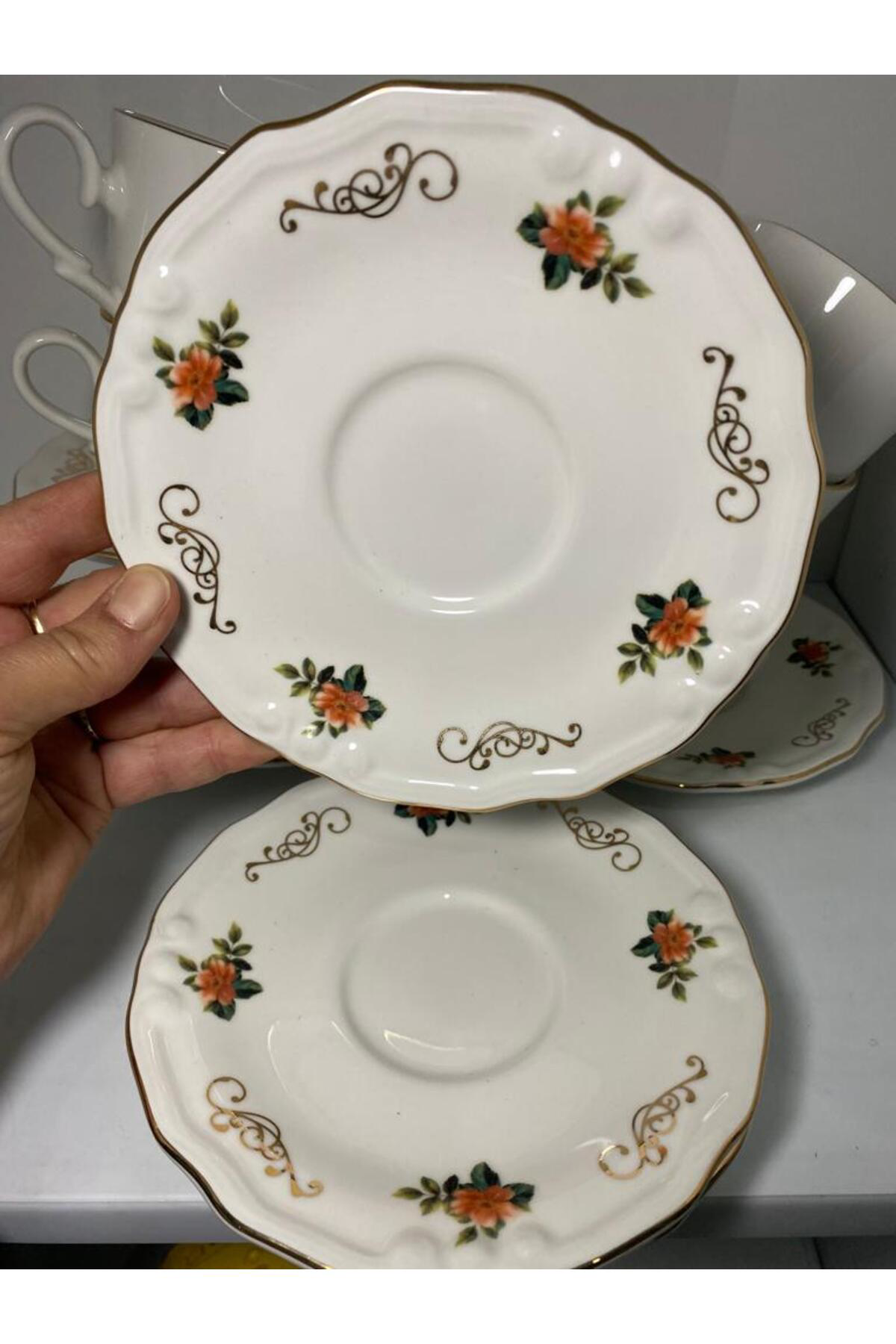 Elif Aksesuar Yaldızlı Porselen Nescafe Çay Fincanı 6 Kişilik