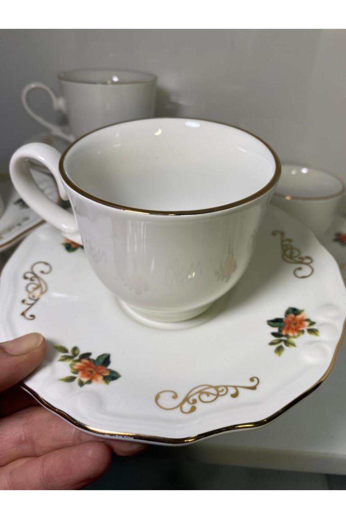 Yaldızlı Porselen Nescafe Çay Fincanı 6 Kişilik