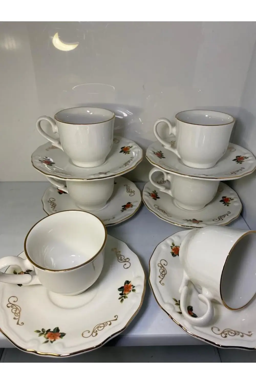 Yaldızlı Porselen Nescafe Çay Fincanı 6 Kişilik