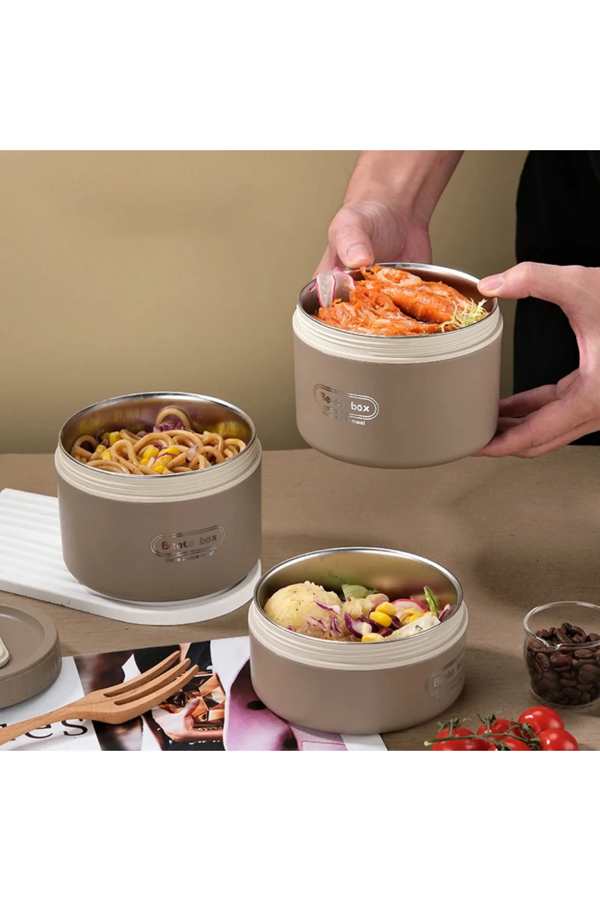 Yalıtımlı Termos Çantalı Paslanmaz 3 Bölmeli 3 Litre Yemek Saklama Kabı Sefer Tası Gıda